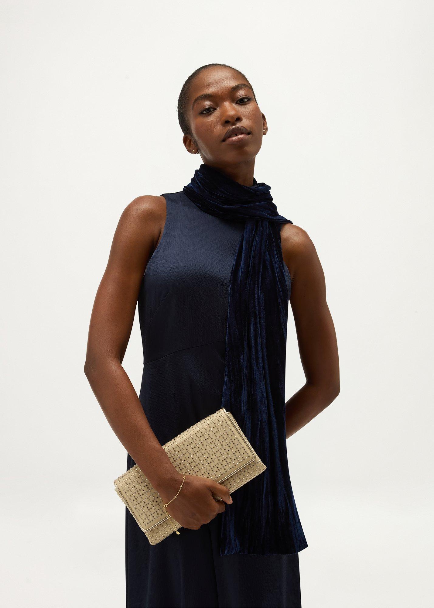 Tafara Velvet Scarf, Midnight Navy, hi-res