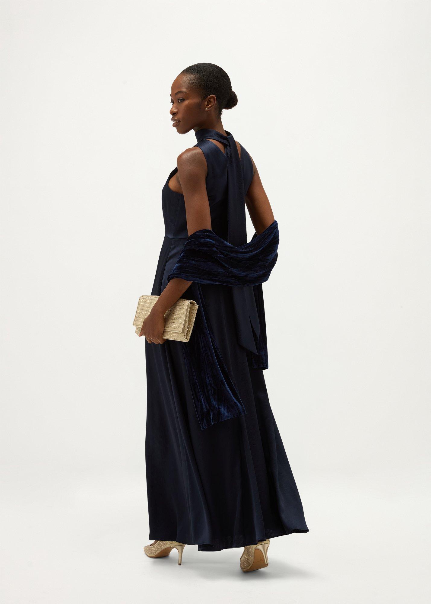 Tafara Velvet Scarf, Midnight Navy, hi-res