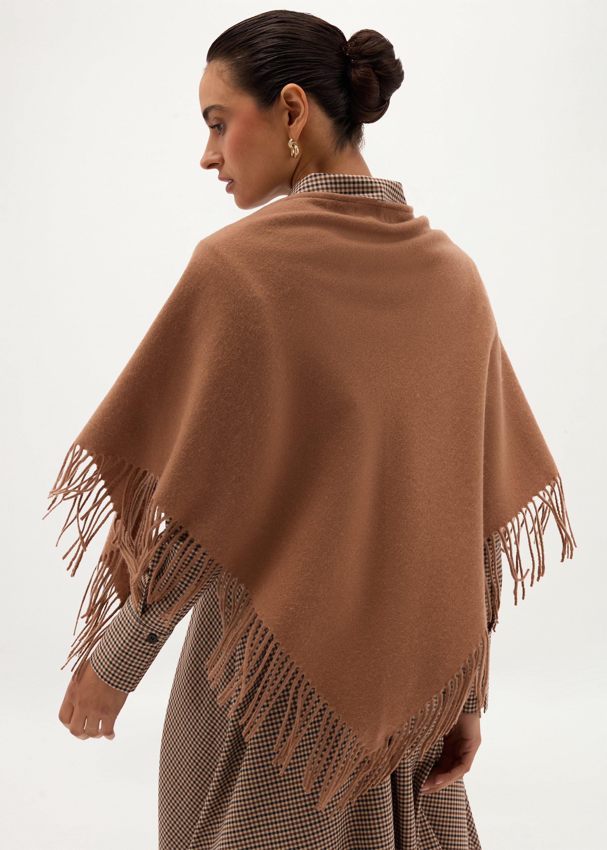 Charley Triangle Wool Scarf, Dark Camel, hi-res