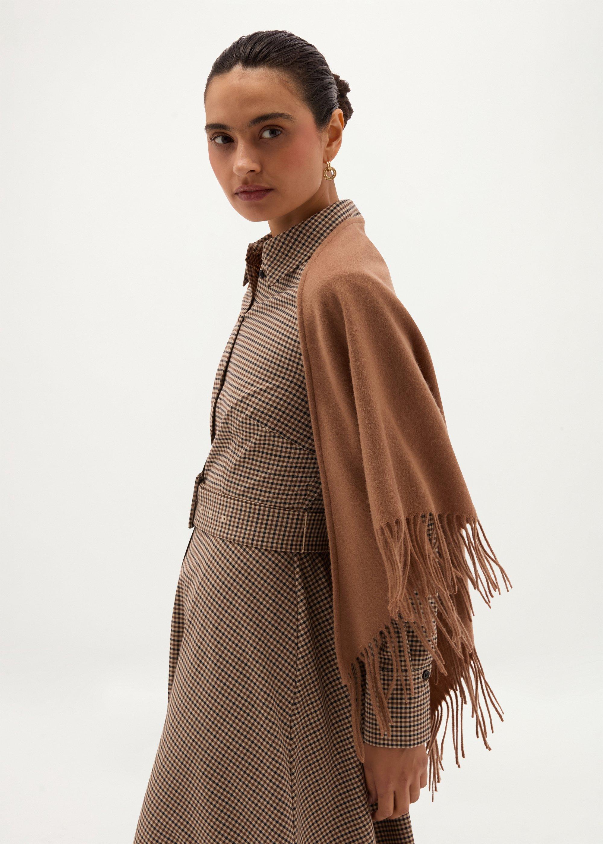Charley Triangle Wool Scarf, Dark Camel, hi-res