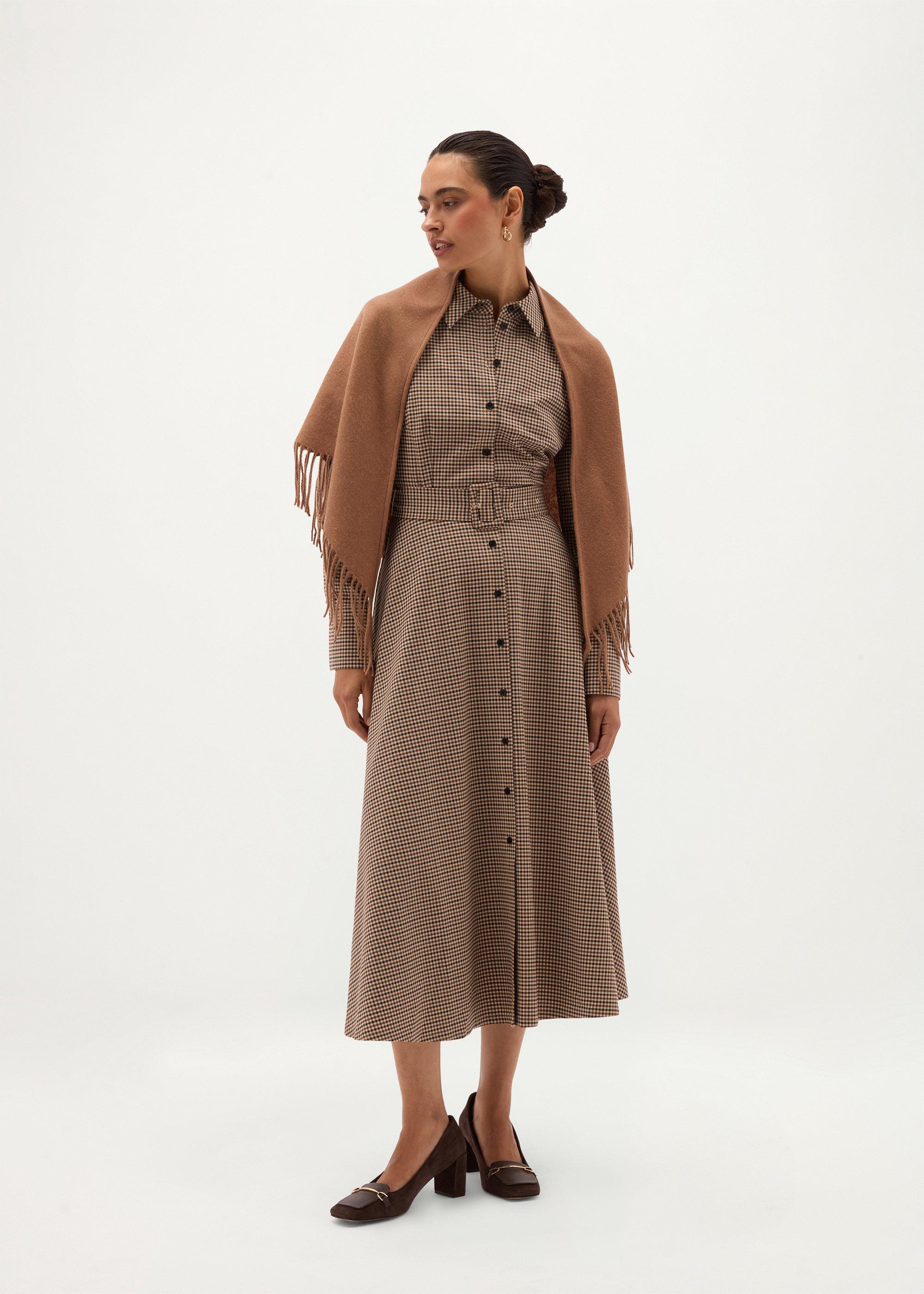 Charley Triangle Wool Scarf, Dark Camel, hi-res