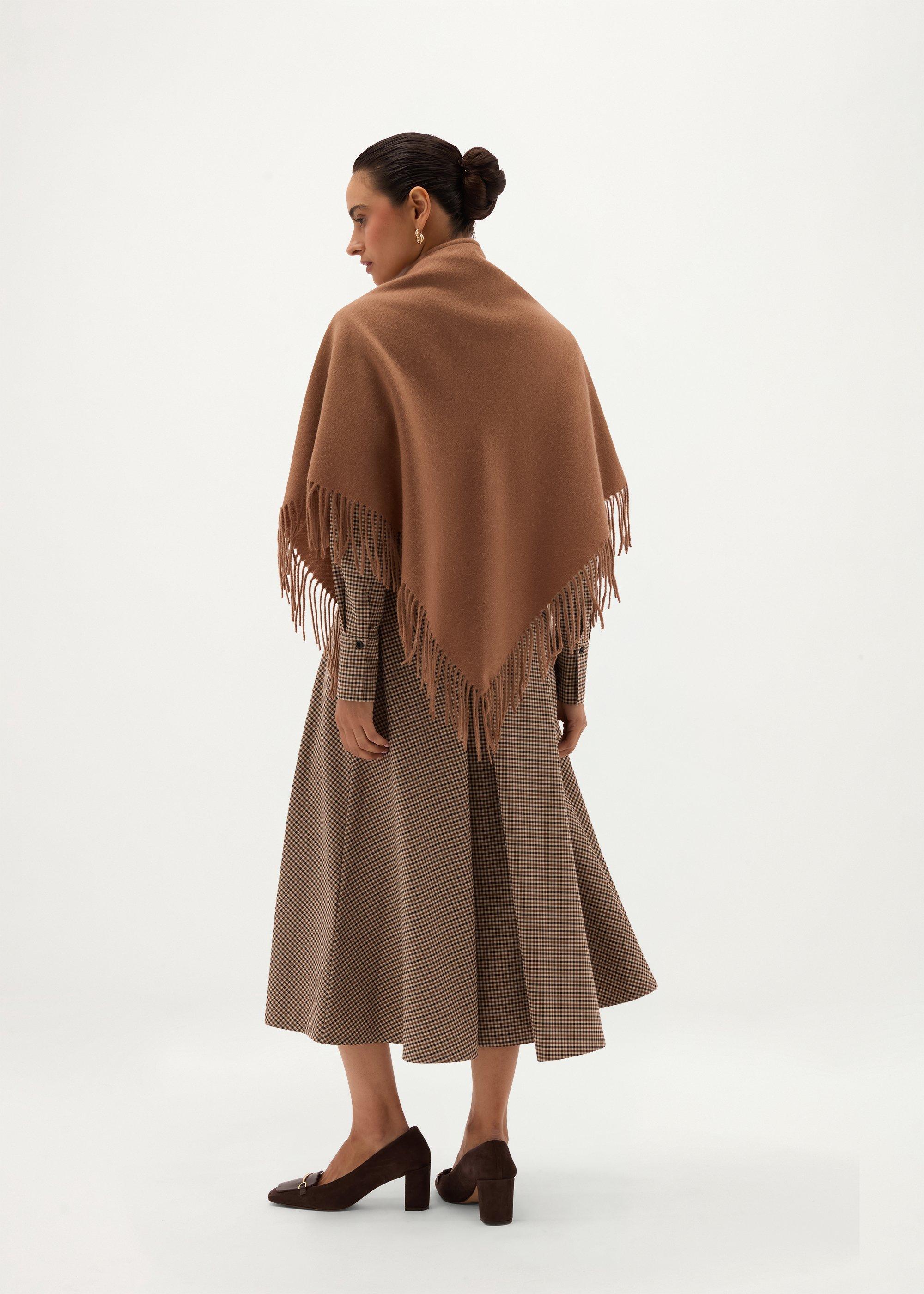 Charley Triangle Wool Scarf, Dark Camel, hi-res