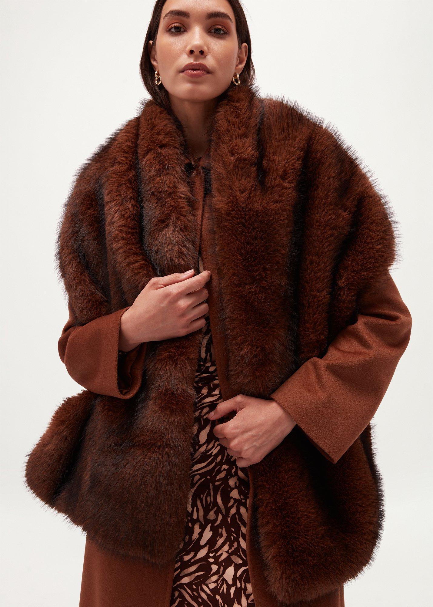 Inez Faux Fur Shawl, Brown, hi-res