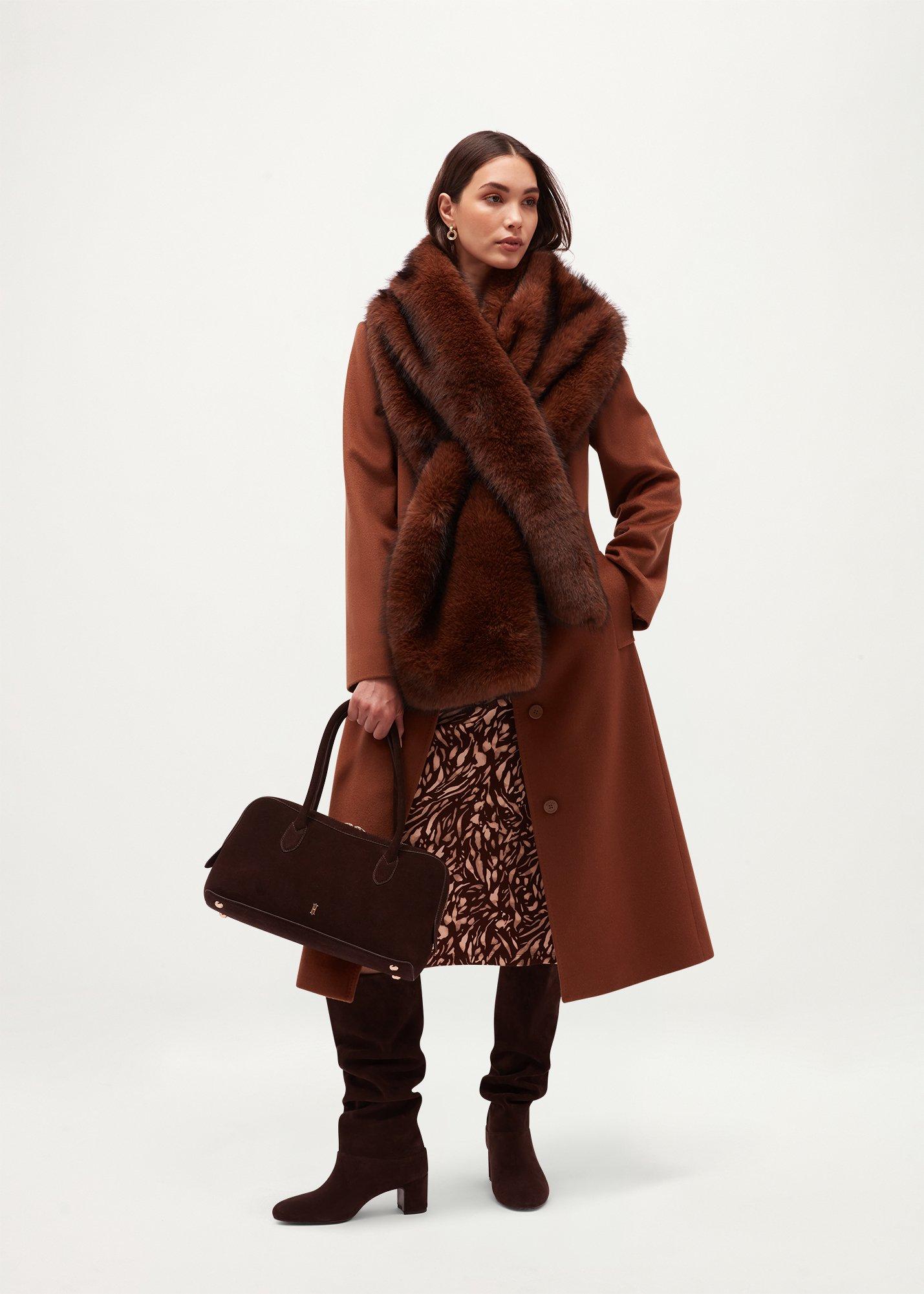 Inez Faux Fur Shawl, Brown, hi-res