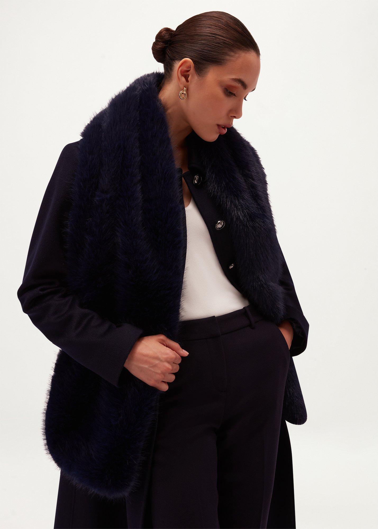 Inez Faux Fur Shawl, Midnight Navy, hi-res