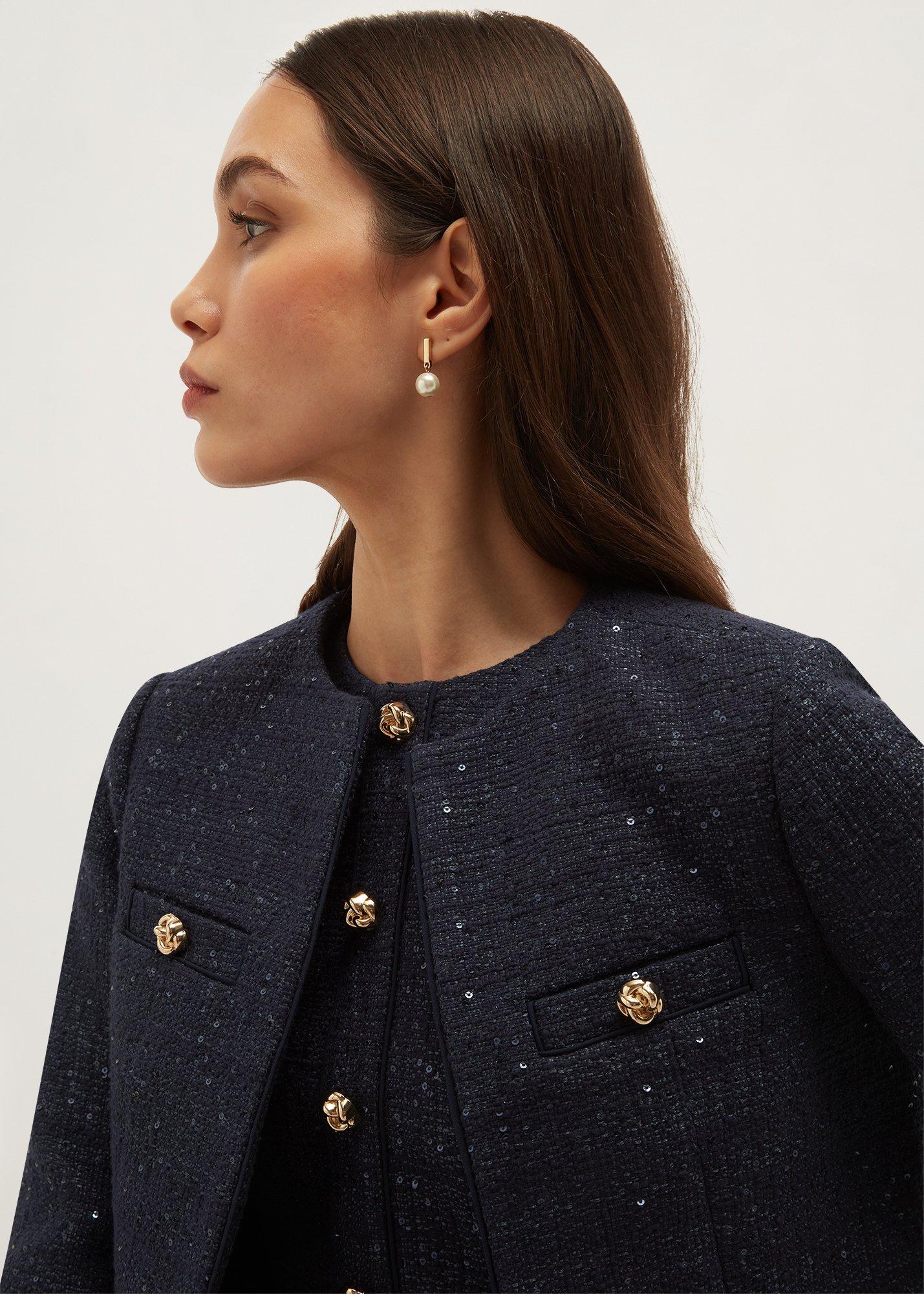 Bria Sequin Tweed Jacket, Midnight Navy, hi-res