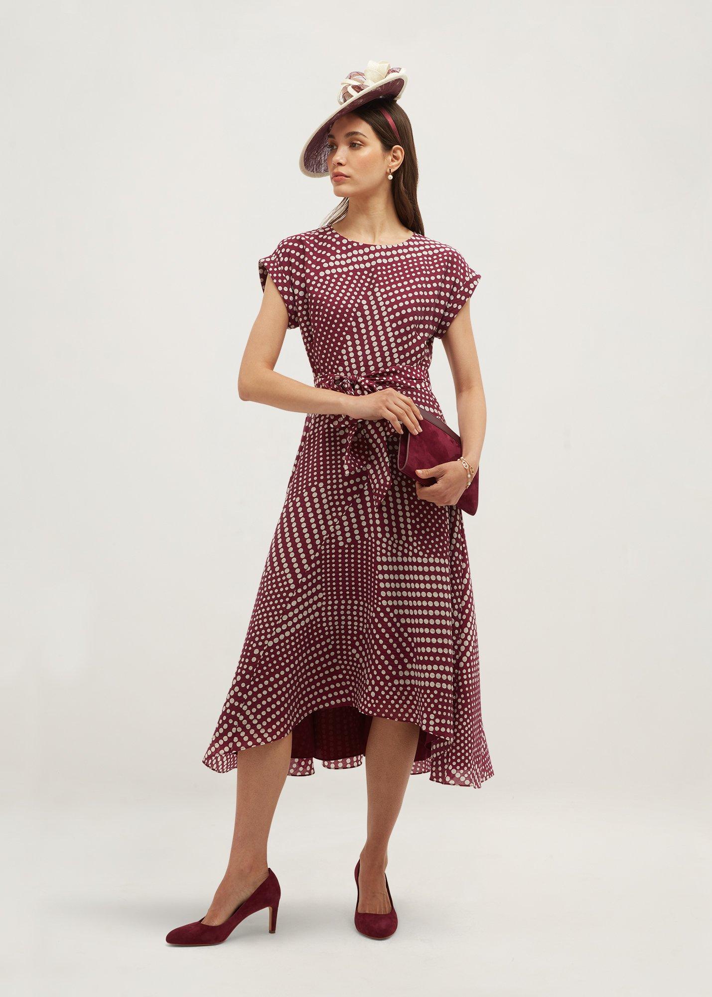 Agnes Spot Dress, Plum Ivory, hi-res