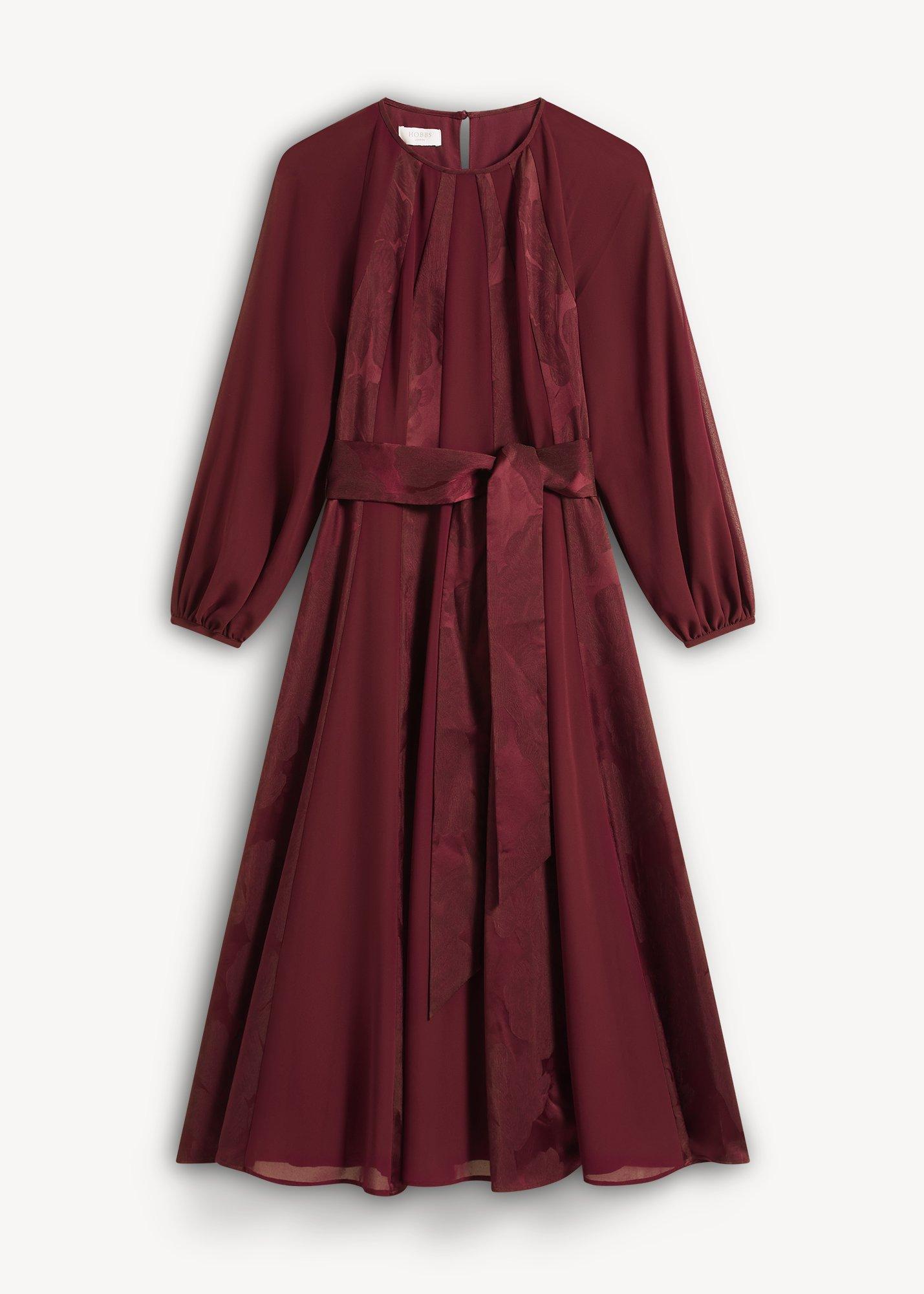 Loren Jacquard Dress, Warm Plum, hi-res
