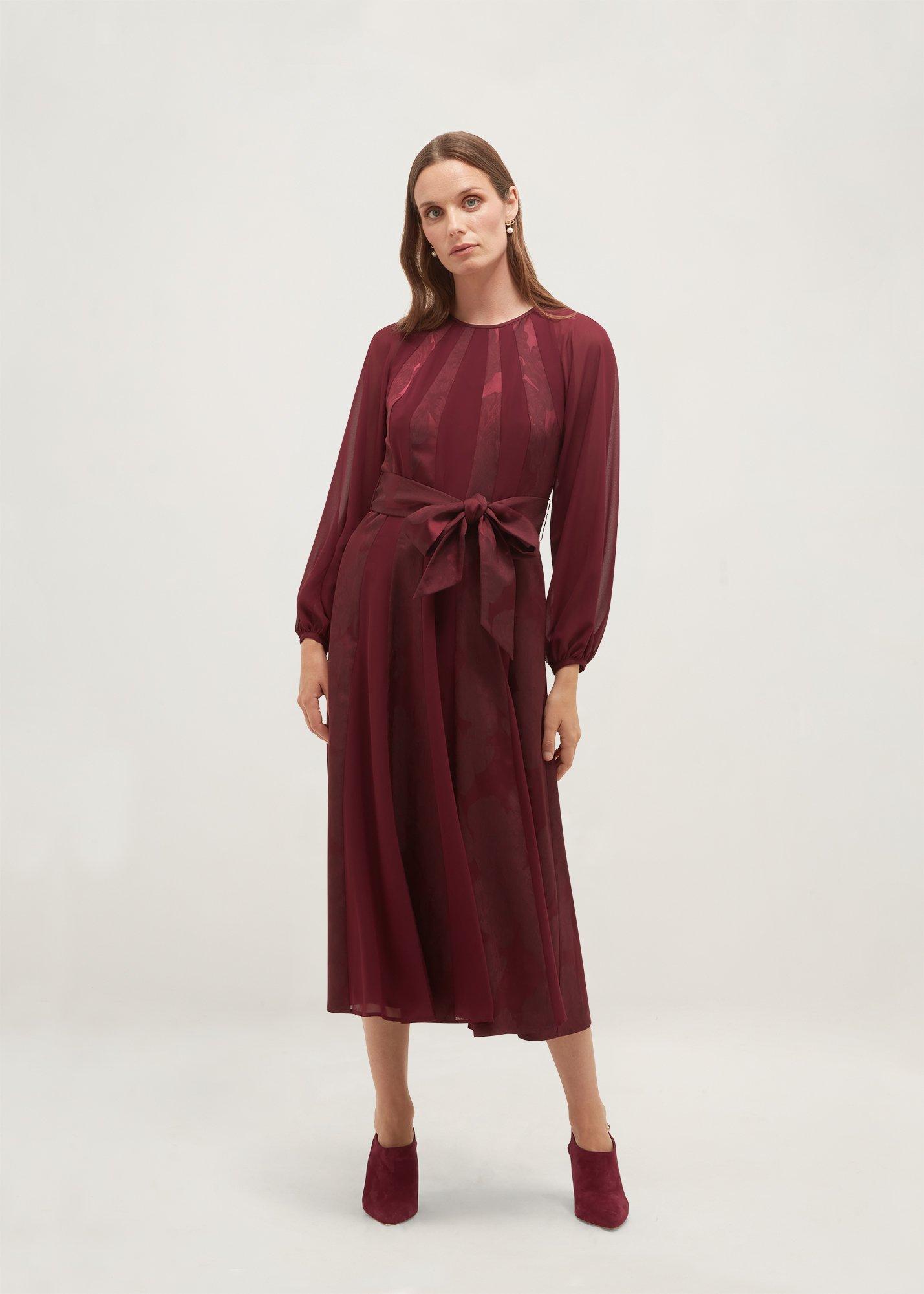 Loren Jacquard Dress, Warm Plum, hi-res
