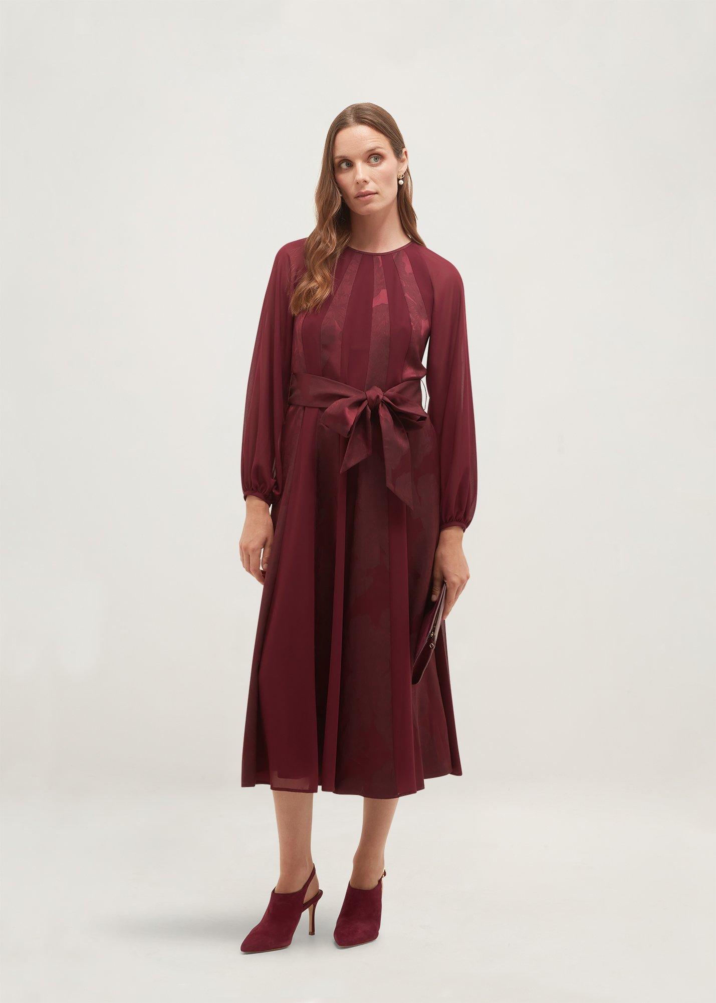 Loren Jacquard Dress, Warm Plum, hi-res