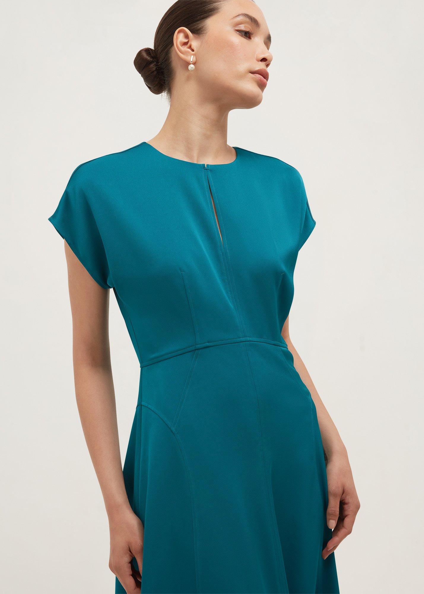 Petite Adela Satin Dress, Lagoon Blue, hi-res
