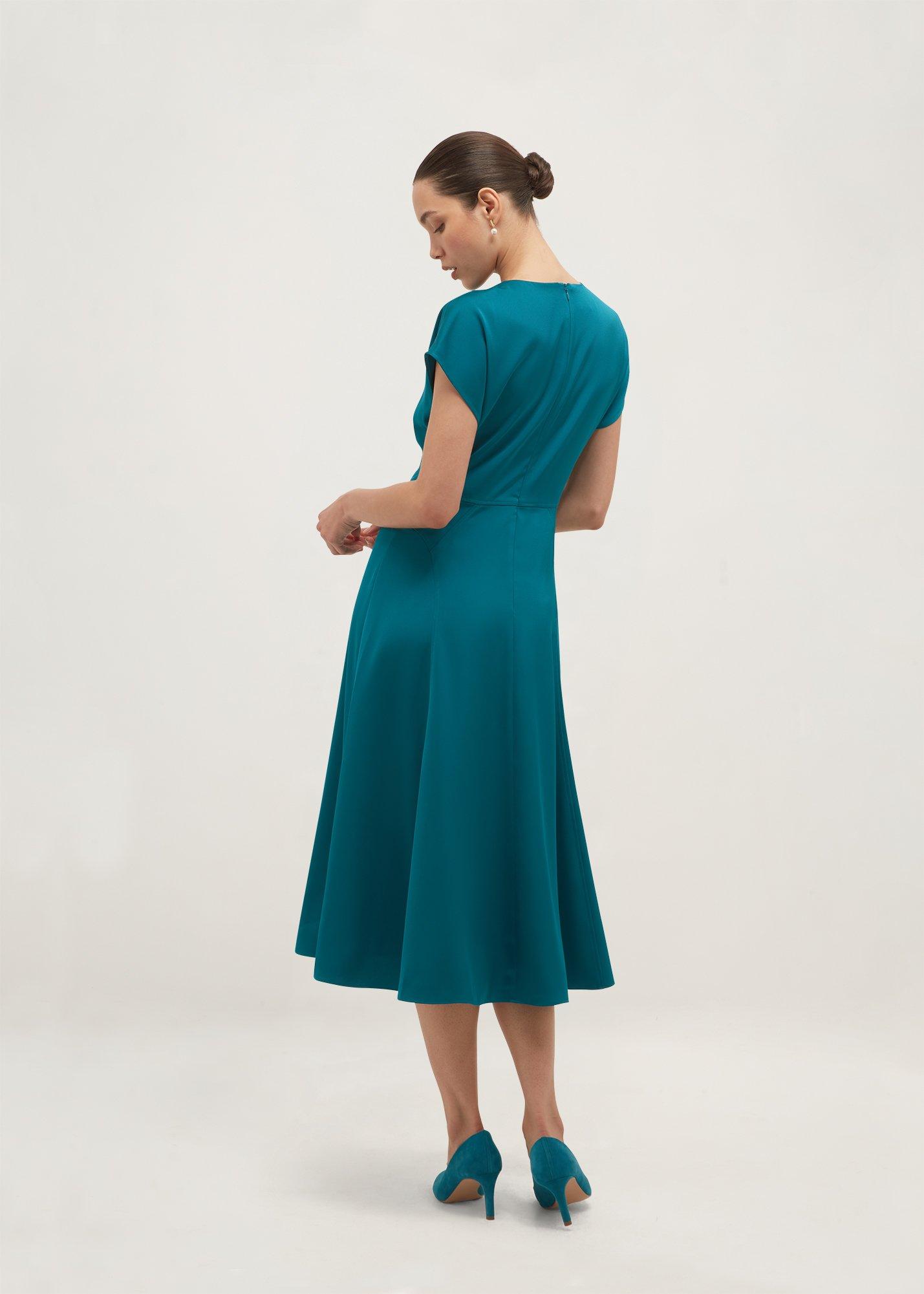 Petite Adela Satin Dress, Lagoon Blue, hi-res