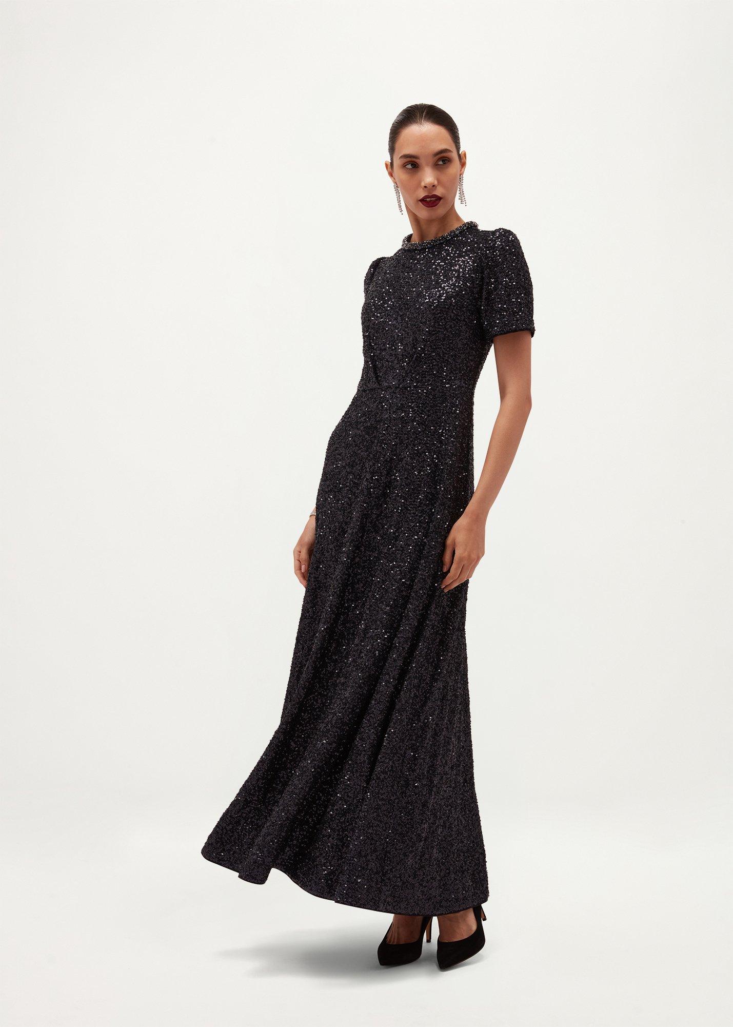 Petite Shirley Sequin Trimmed Maxi Dress, Midnight Navy, hi-res