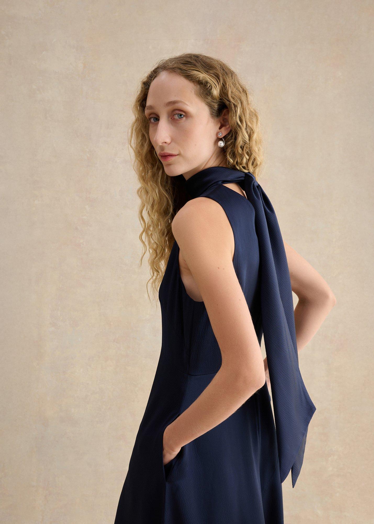 Petite Marilyn Textured Dress, Midnight Navy, hi-res