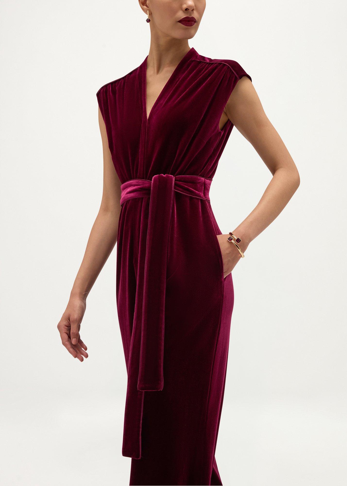 Olive Velvet Jumpsuit, Warm Plum, hi-res