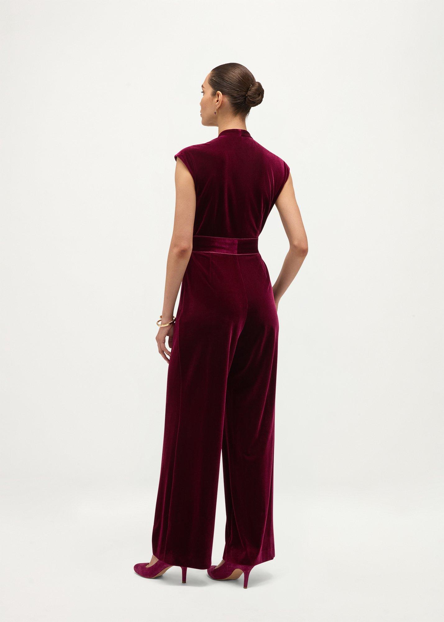 Olive Velvet Jumpsuit, Warm Plum, hi-res