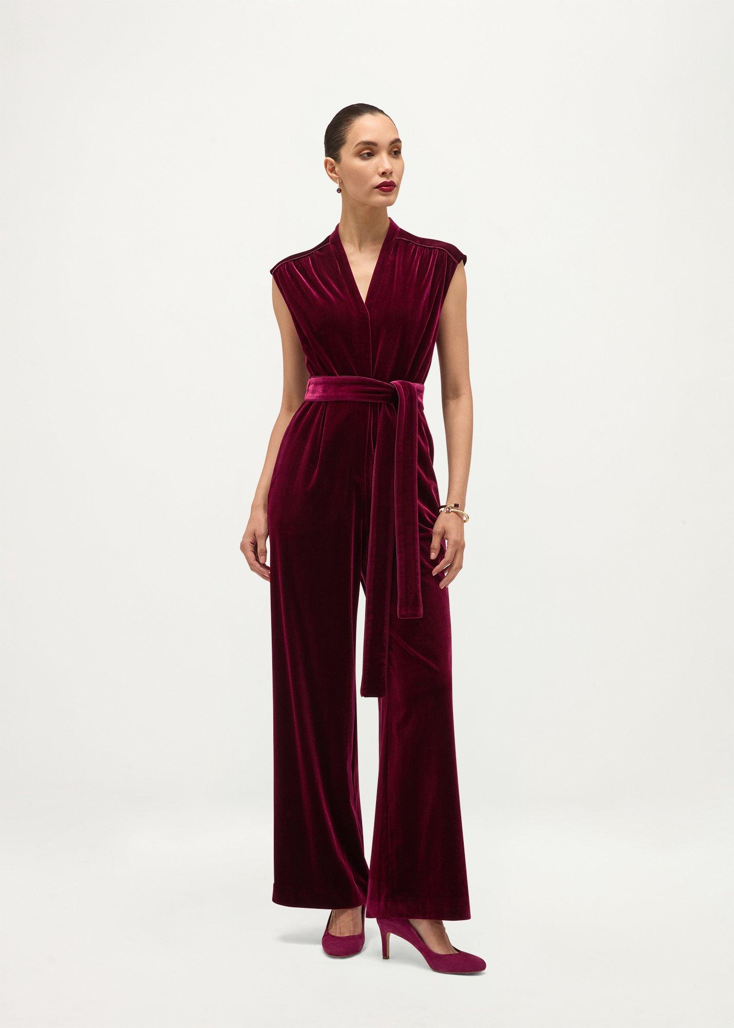 Olive Velvet Jumpsuit, Warm Plum, hi-res