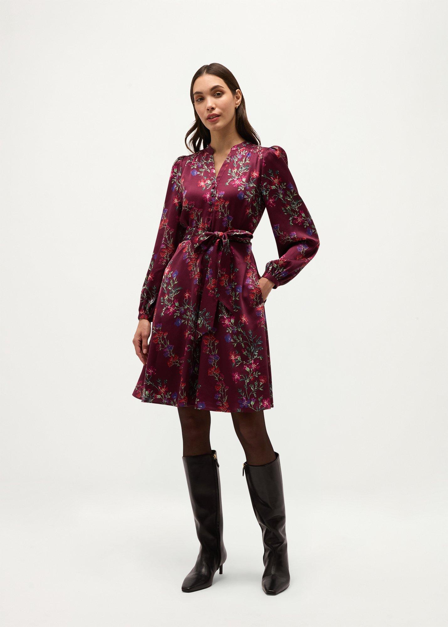 Fatima Textured Satin Mini Dress, Plum Multi, hi-res