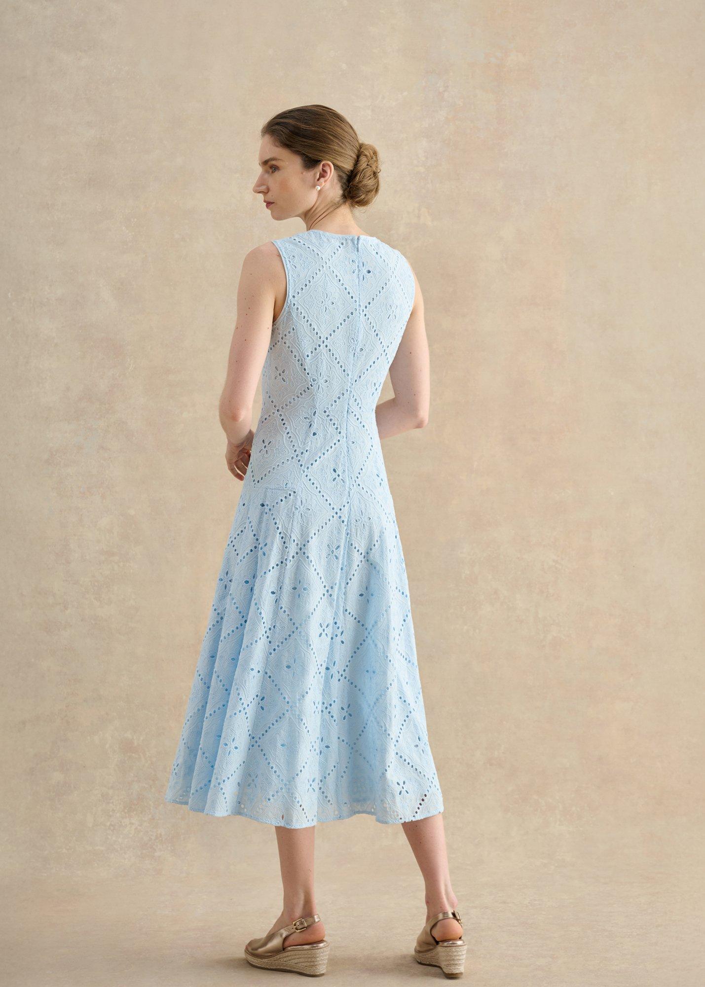 Lexia Broiderie Dress, Pale Blue, hi-res