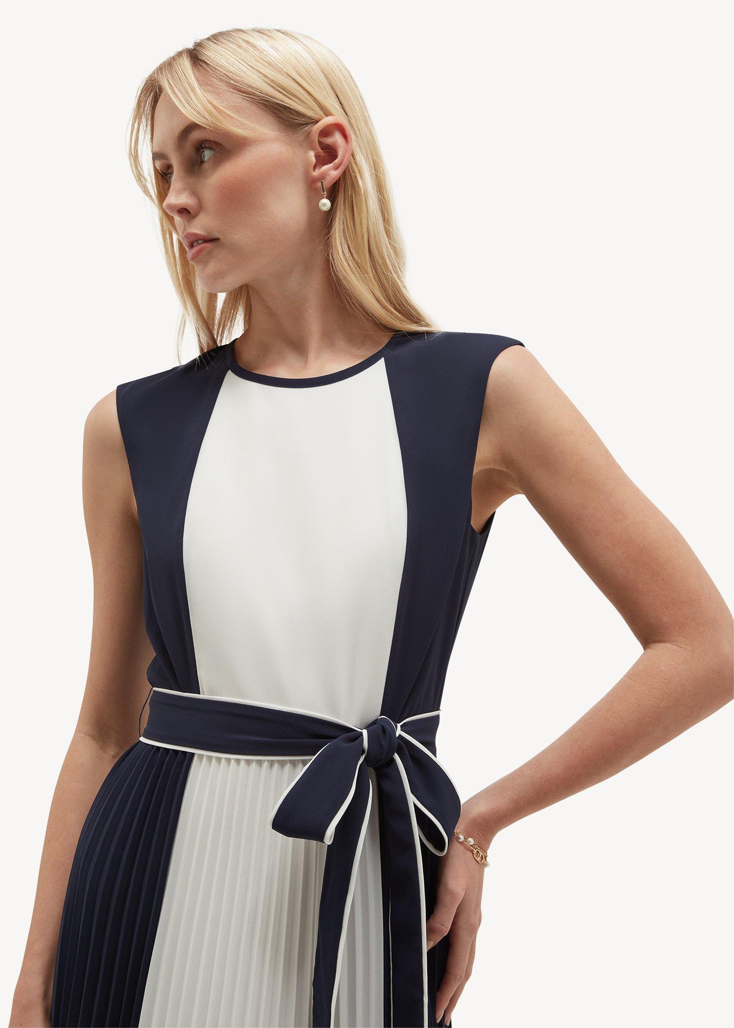 Hattie Pleated Colourblock Dress, Midnight Ivory, hi-res