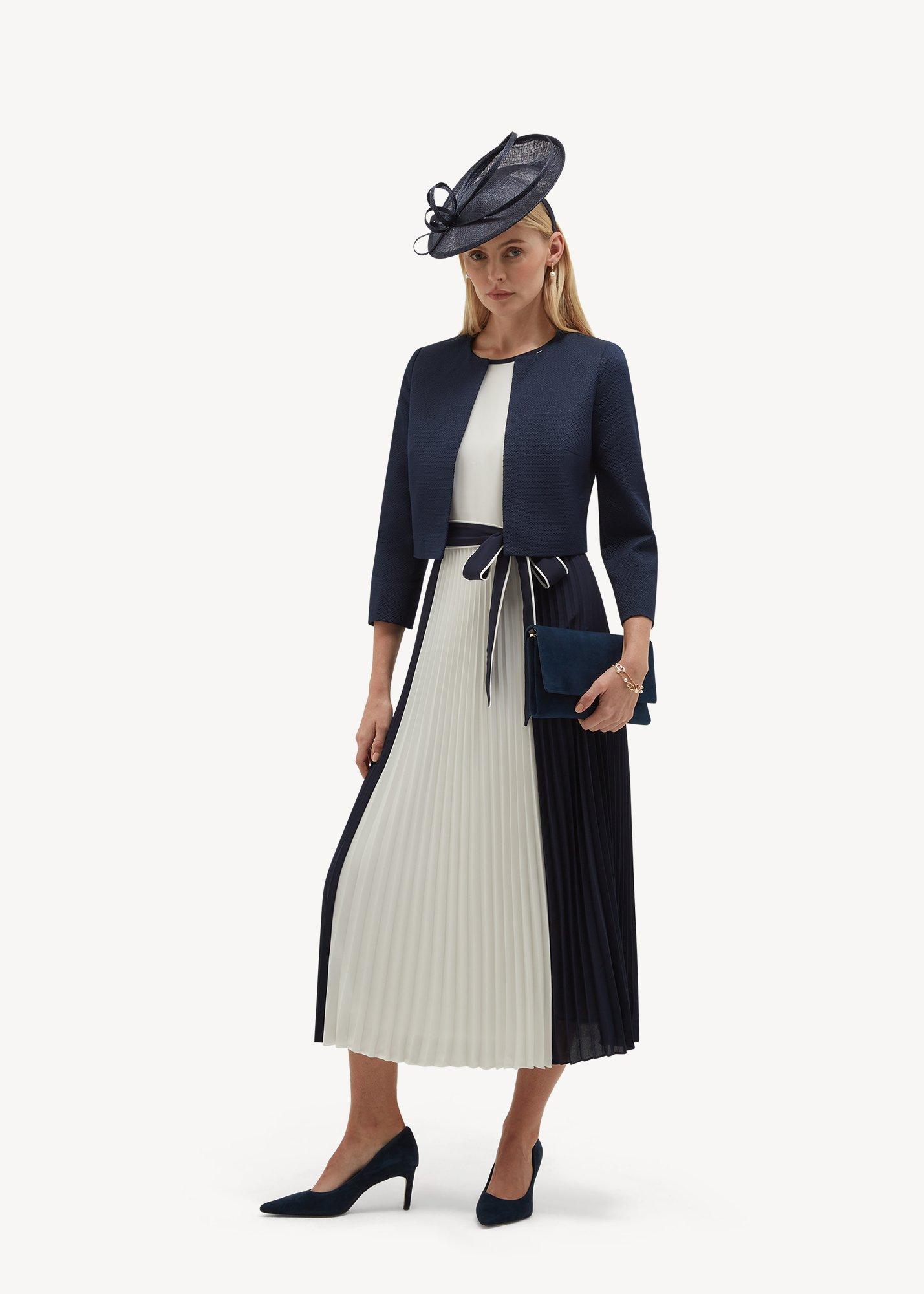 Hattie Pleated Colourblock Dress, Midnight Ivory, hi-res