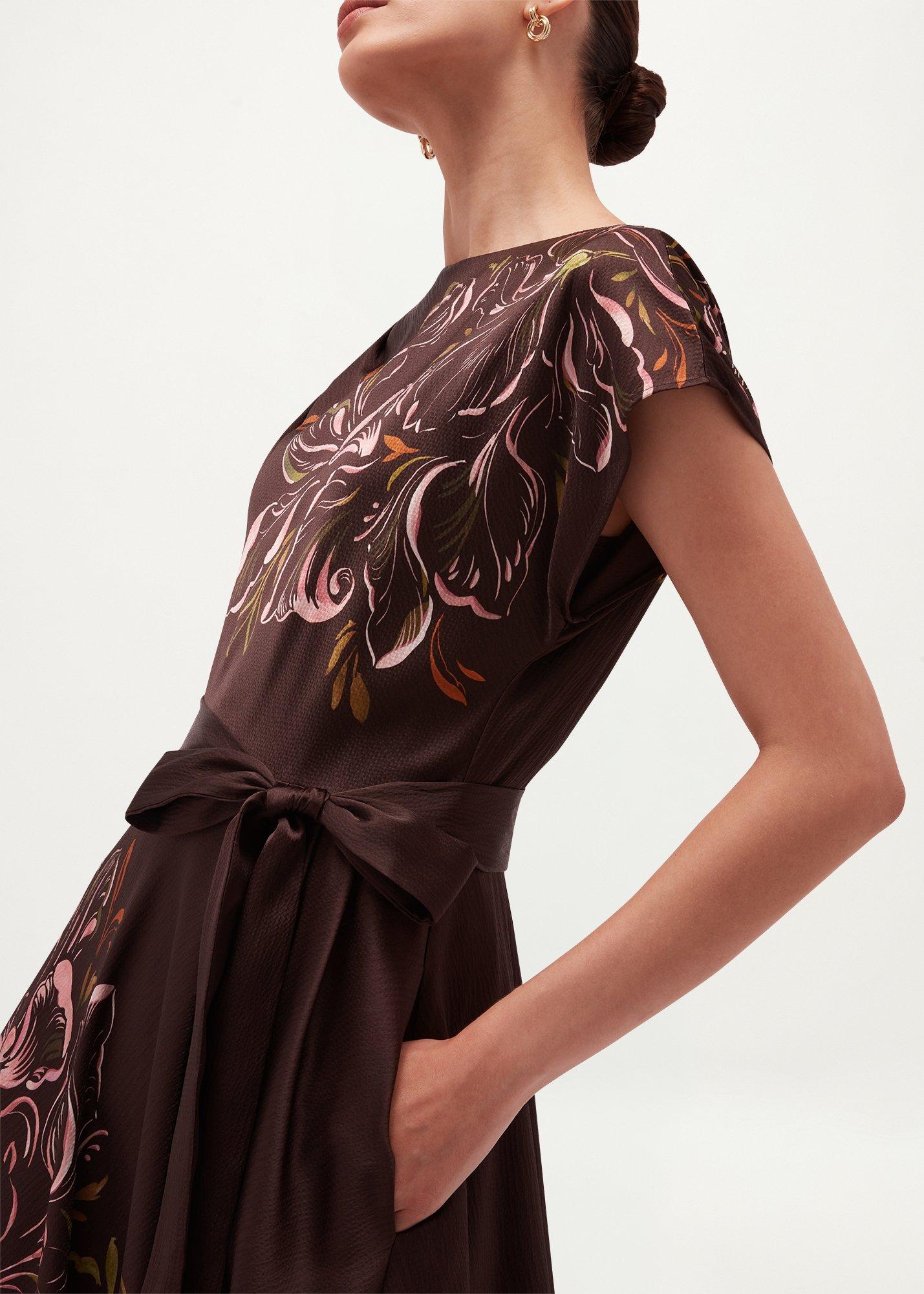 Latimer Satin Dress, Brown Multi, hi-res
