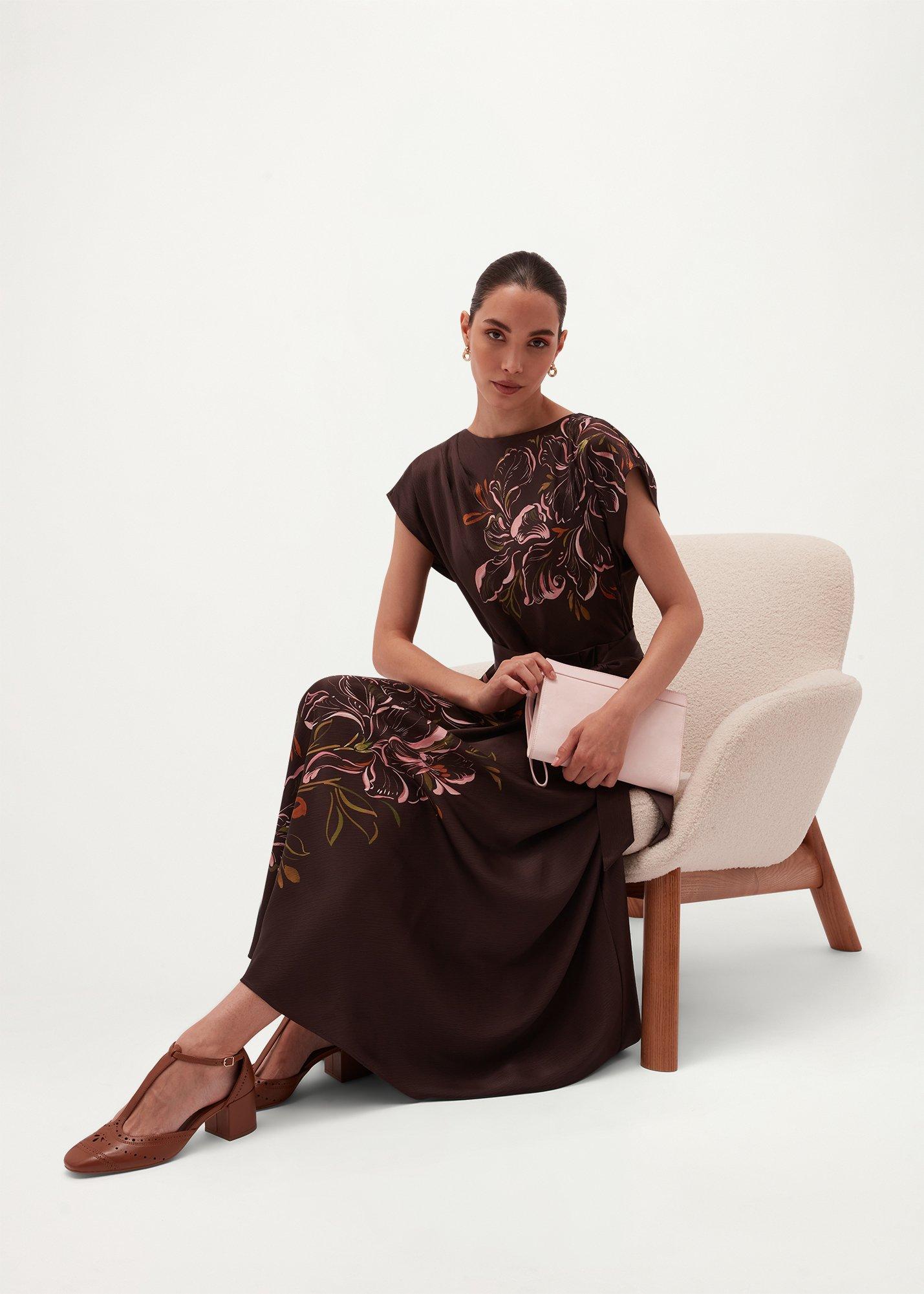 Latimer Satin Dress, Brown Multi, hi-res