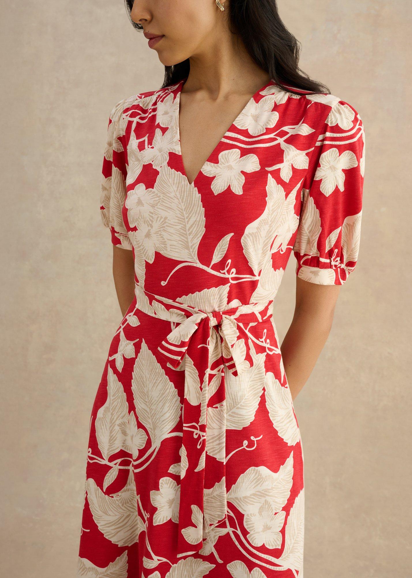 Petite Martha Jersey Dress, Red Cream, hi-res