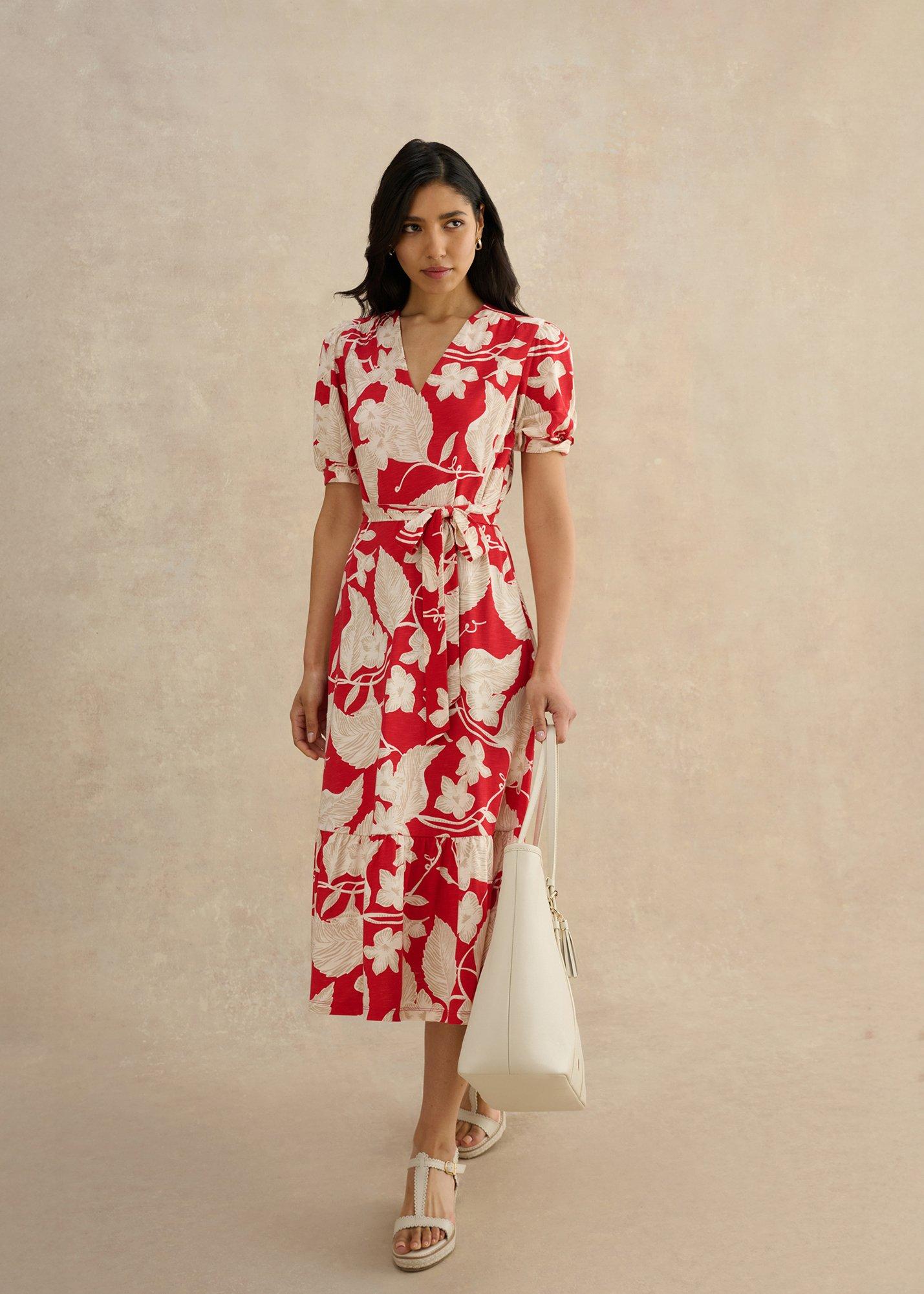 Petite Martha Jersey Dress, Red Cream, hi-res