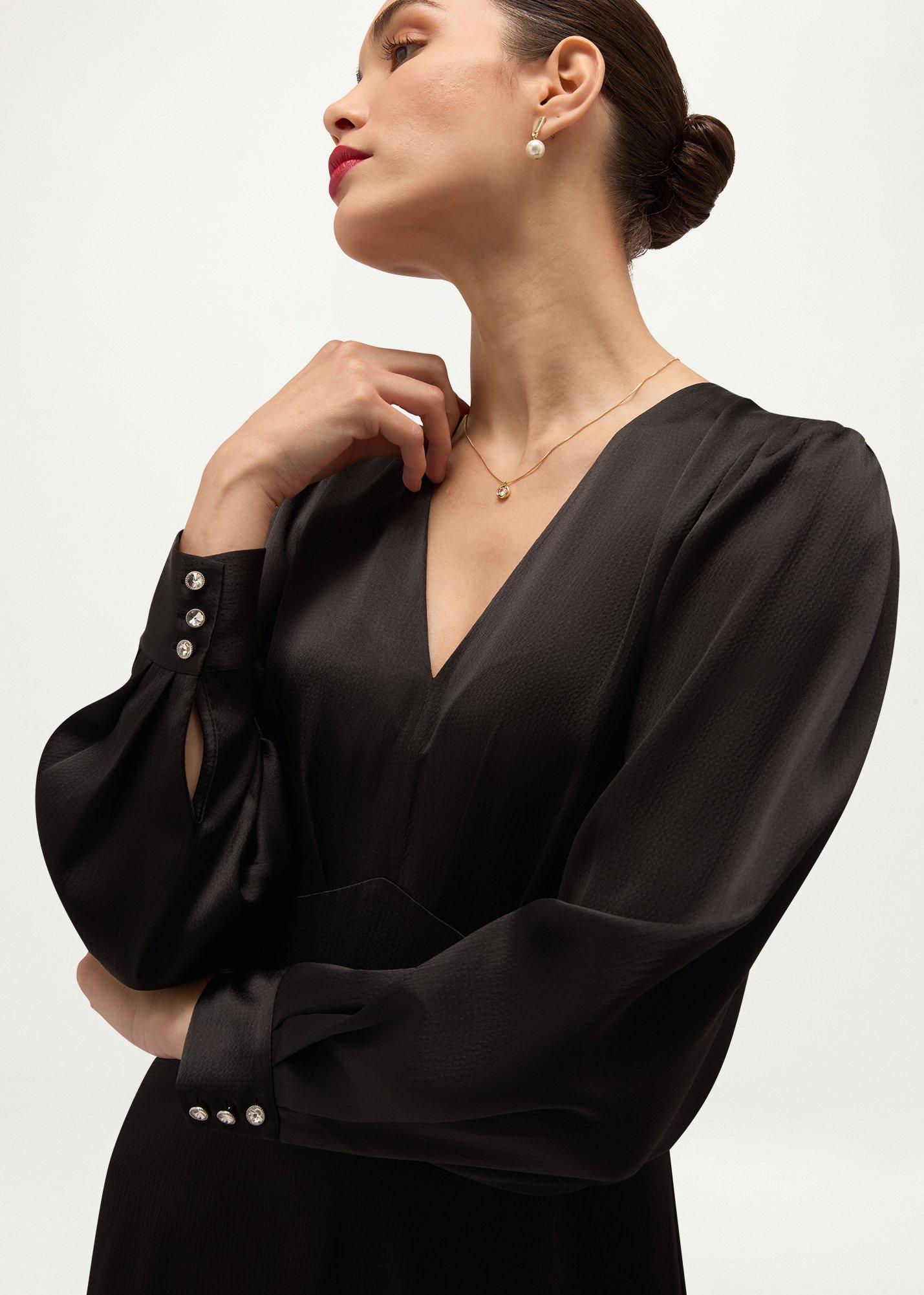Anais Textured Satin Dress, Black, hi-res