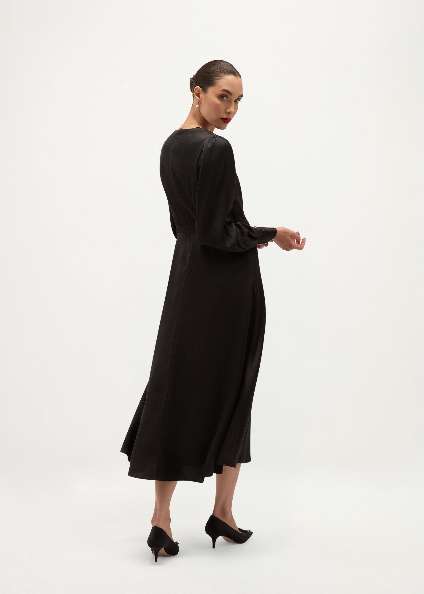 Anais Textured Satin Dress, Black, hi-res