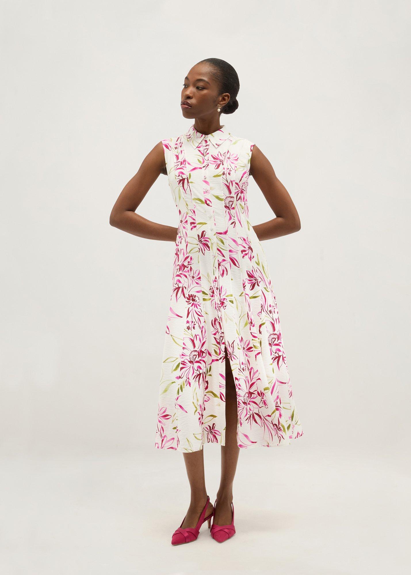 Della Button Through Shirt Dress, Ivory Multi, hi-res