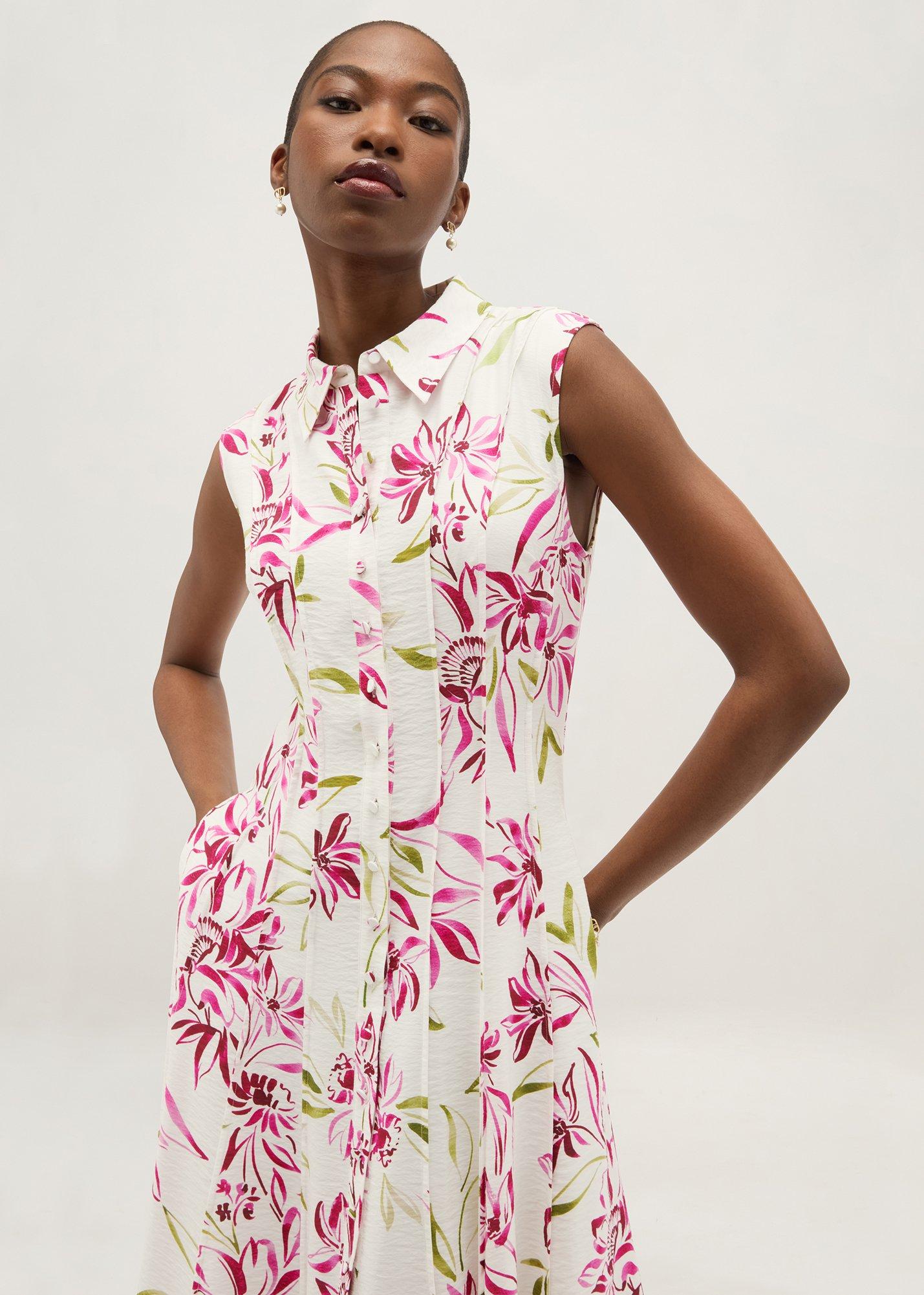 Della Button Through Shirt Dress, Ivory Multi, hi-res