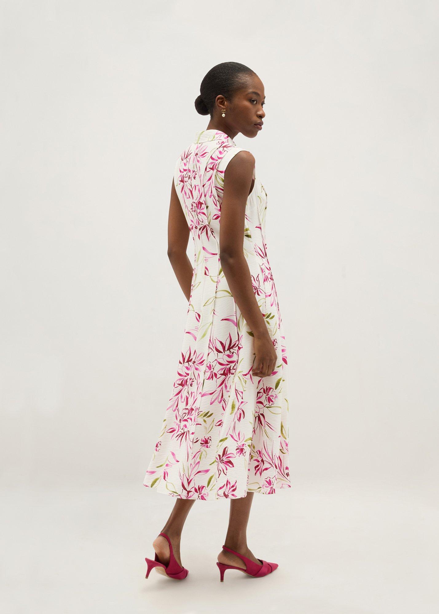 Della Button Through Shirt Dress, Ivory Multi, hi-res