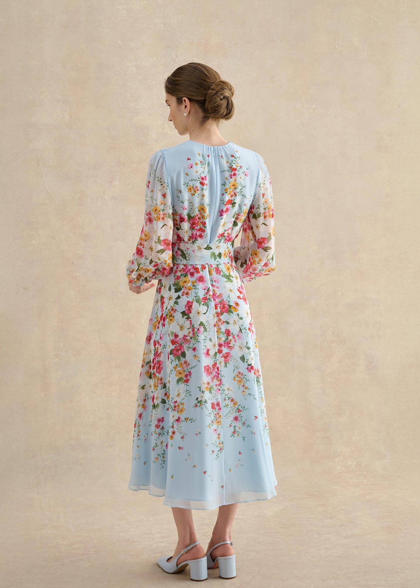 Liberty Silk Floral Dress, Pale Blue Multi, hi-res