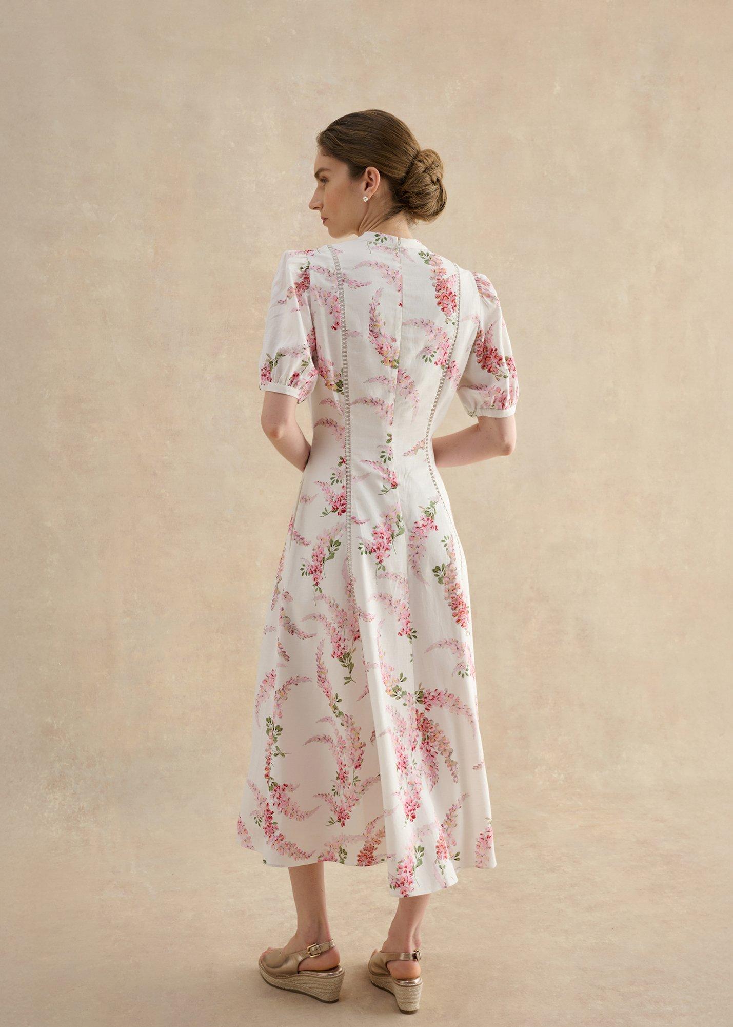 Matilda Trimmed Linen Dress, Ivory Multi, hi-res