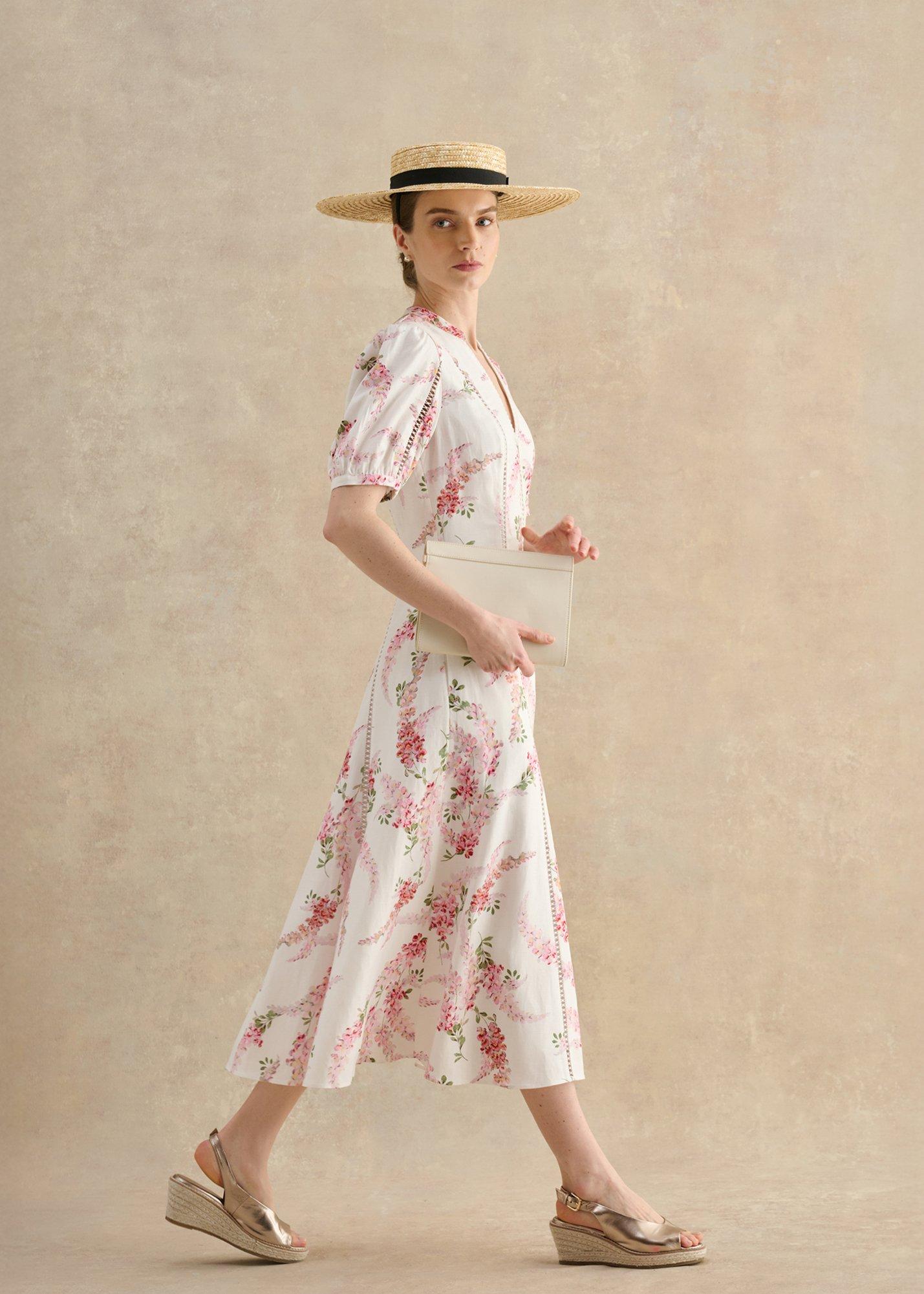 Matilda Trimmed Linen Dress, Ivory Multi, hi-res