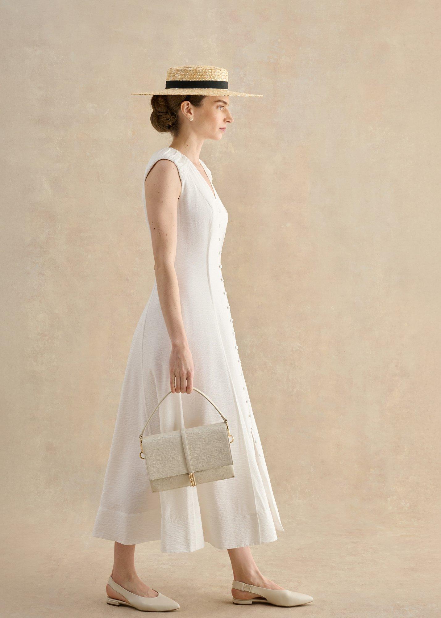 Elida Button Through Dress, Ivory, hi-res