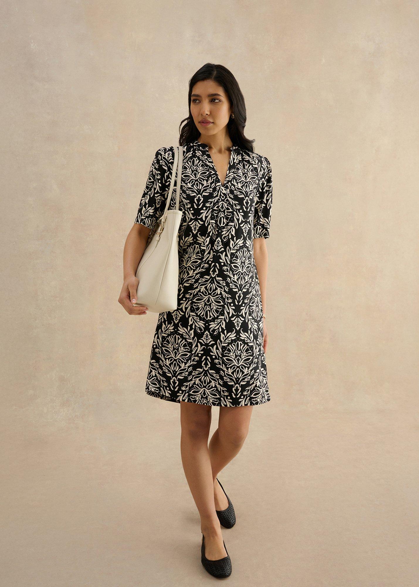 Lucille Tunic Dress, Black Cream, hi-res