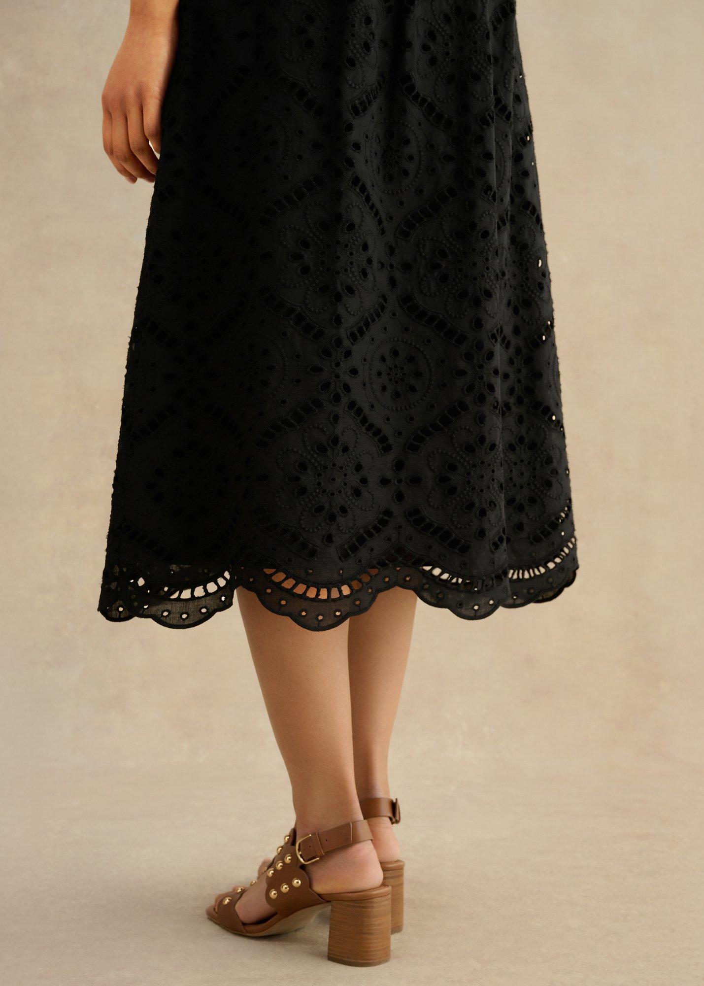 Willa Broderie Dress, Black, hi-res