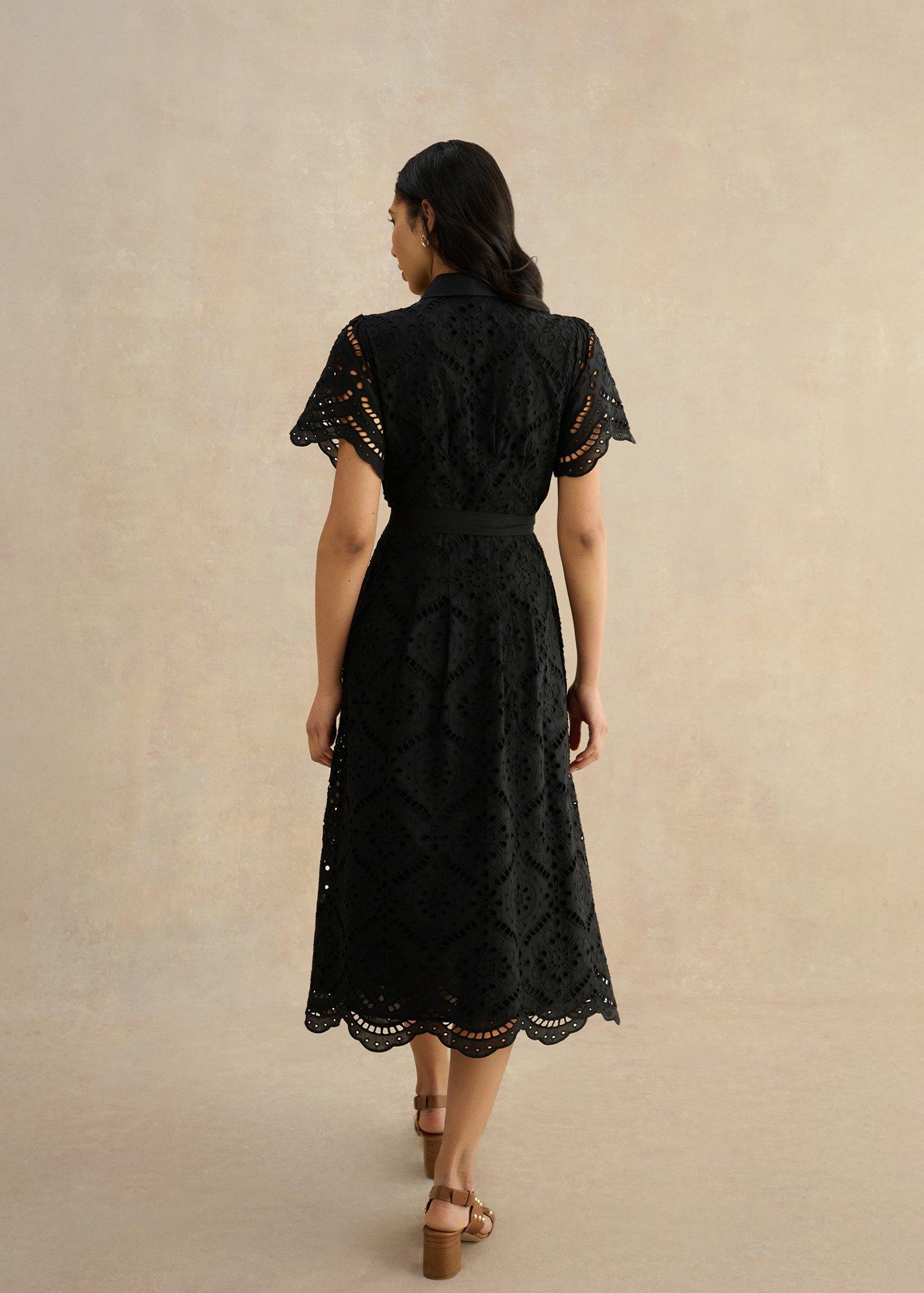 Willa Broderie Dress, Black, hi-res