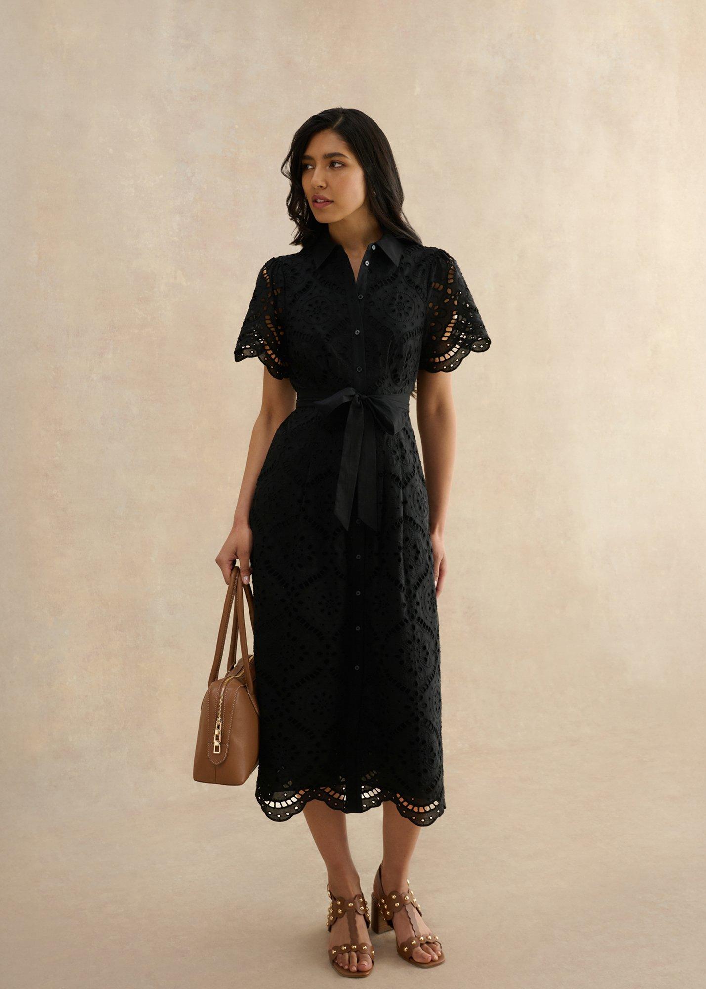 Willa Broderie Dress, Black, hi-res