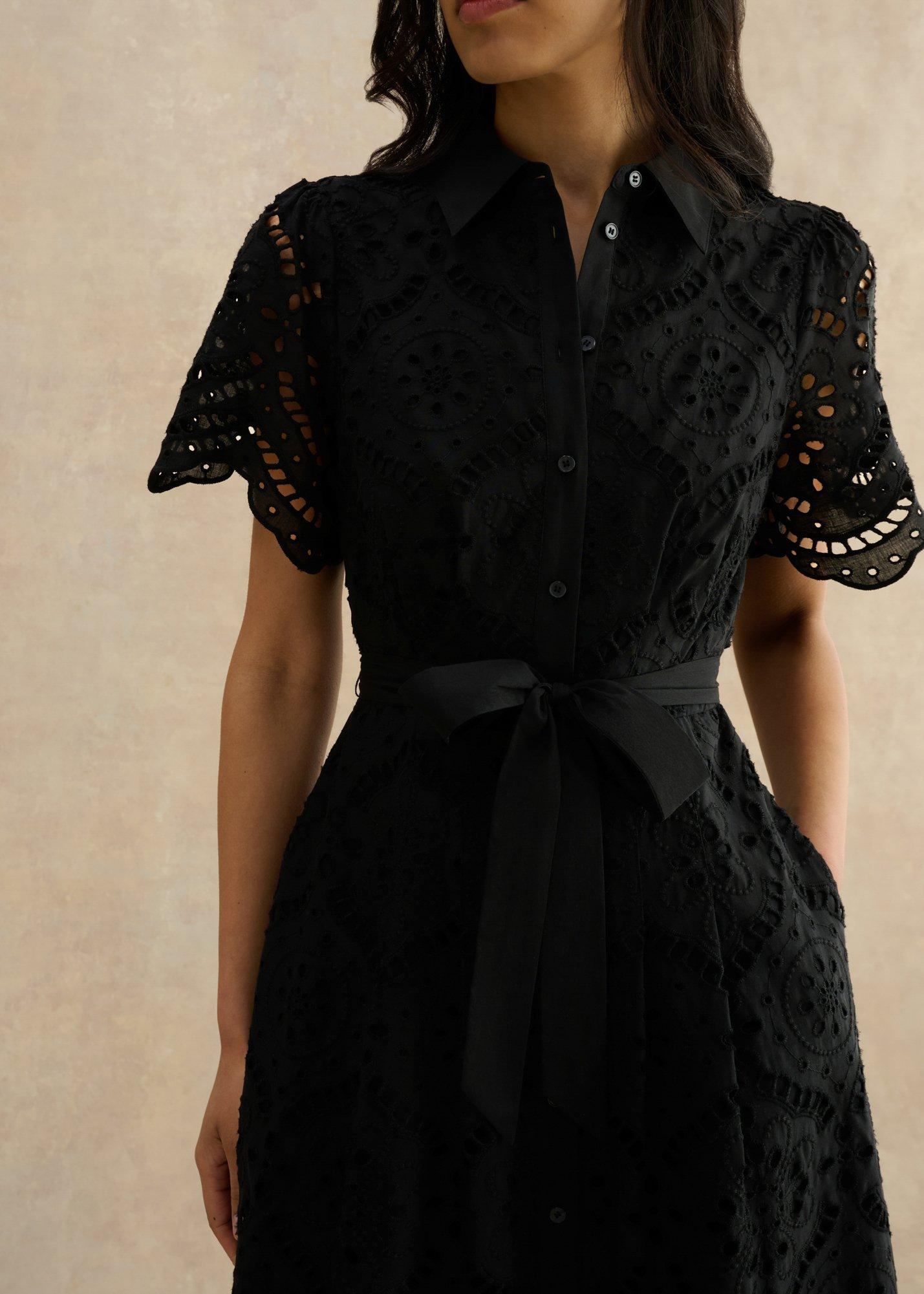 Petite Willa Broderie Dress, Black, hi-res