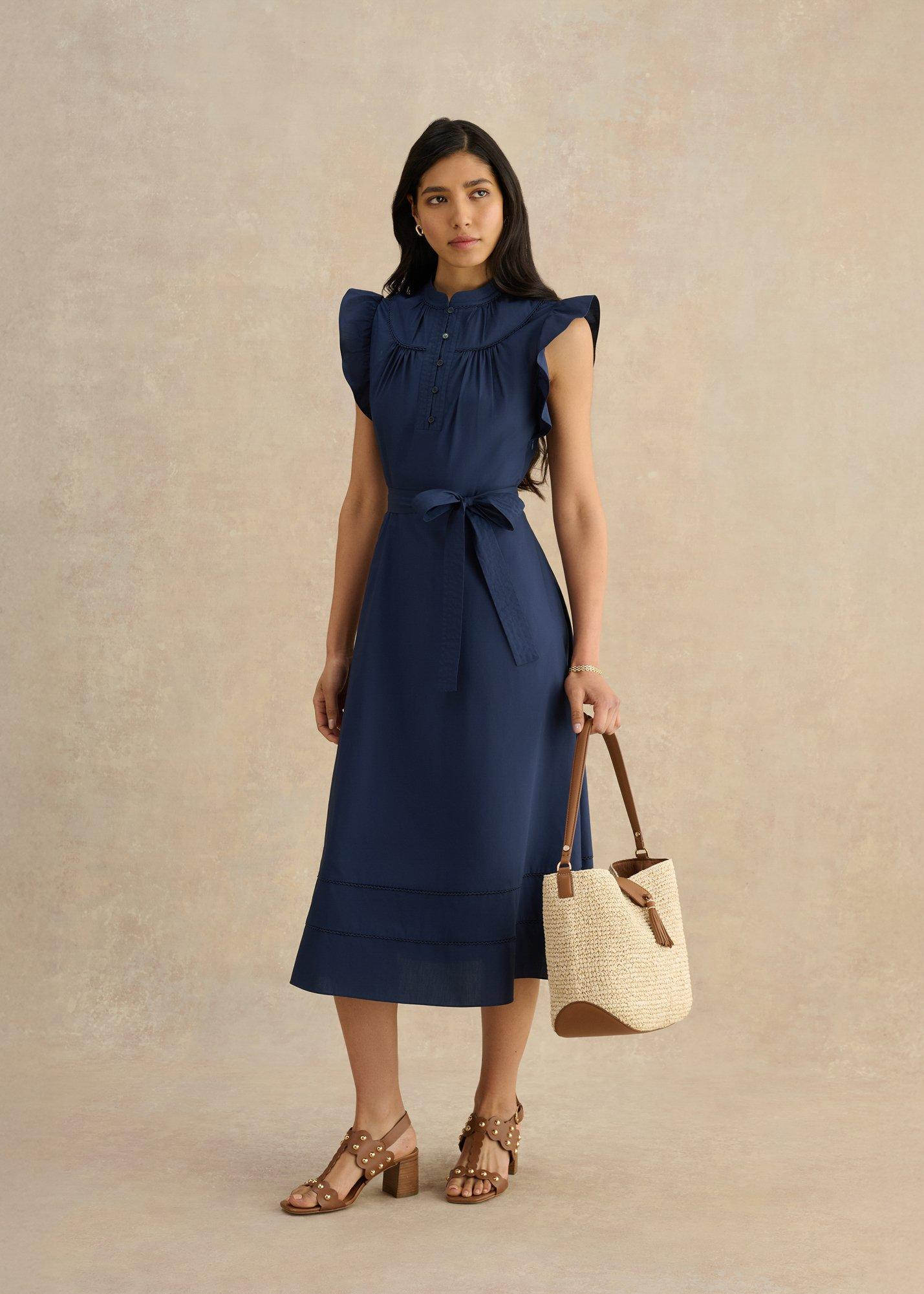 Karina Cotton Dress, True Navy, hi-res