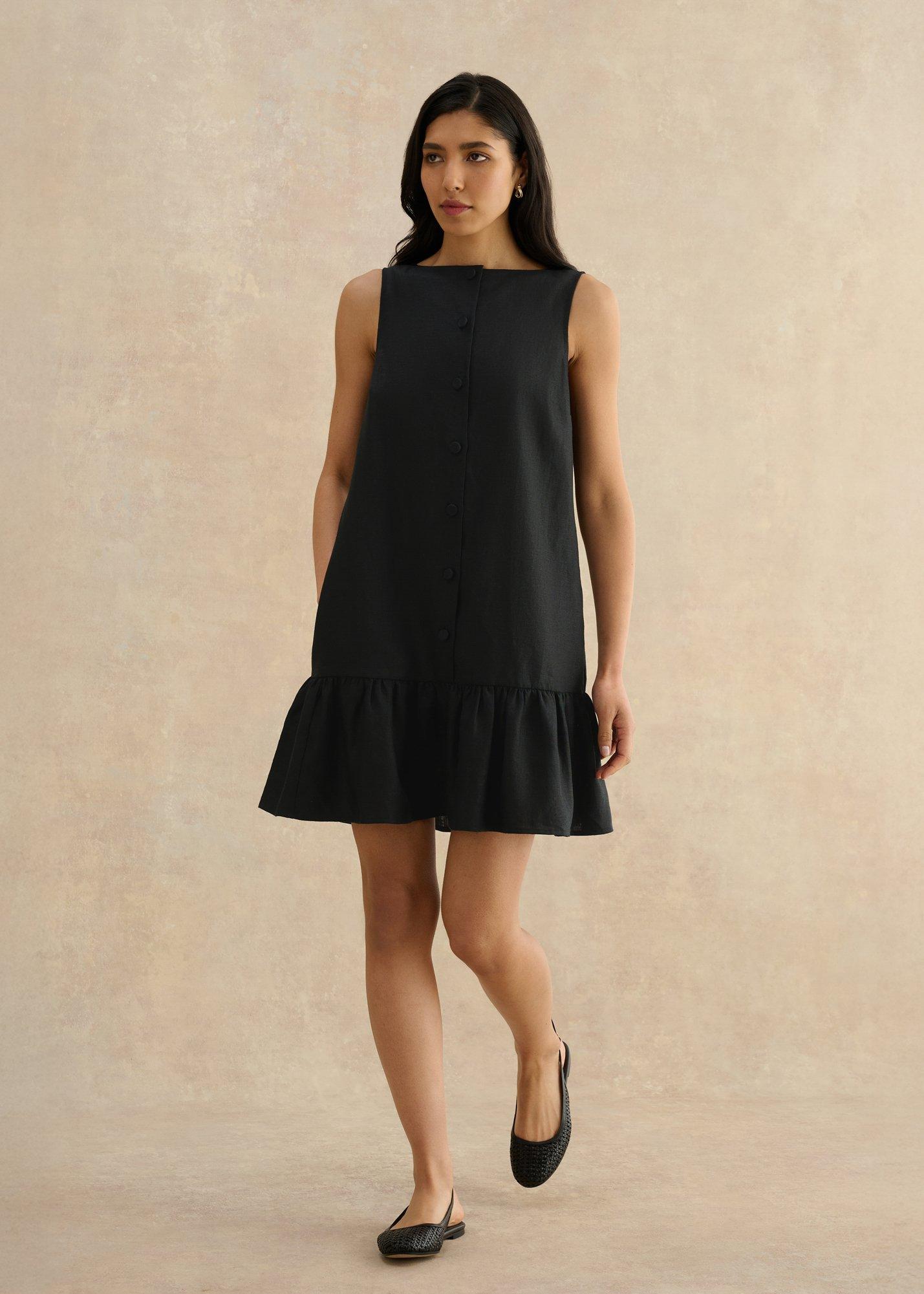 Ilana Linen Dress, Black, hi-res