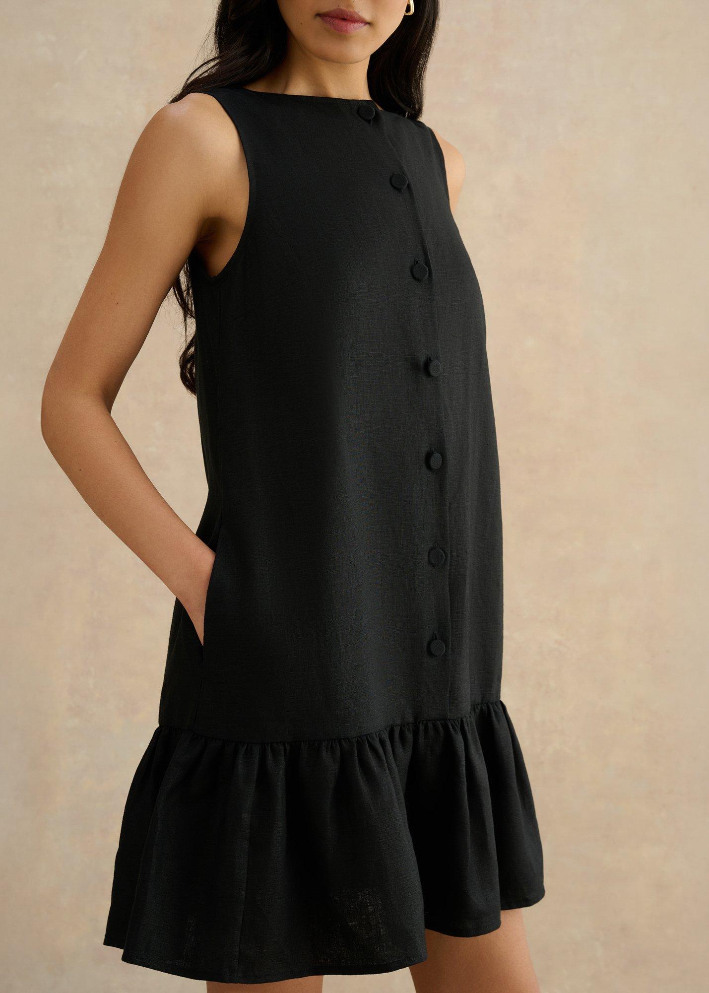 Ilana Linen Dress, Black, hi-res