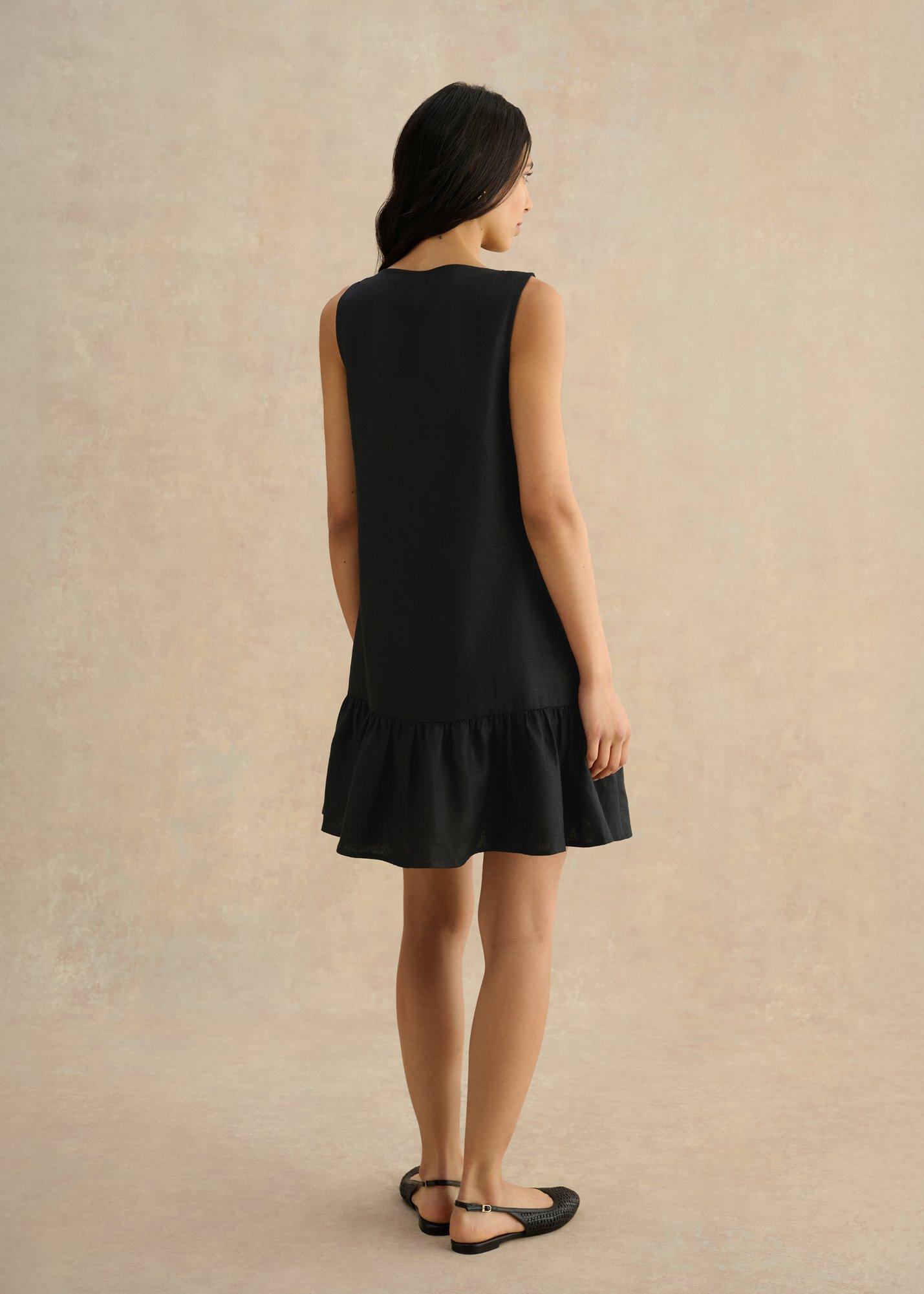 Ilana Linen Dress, Black, hi-res