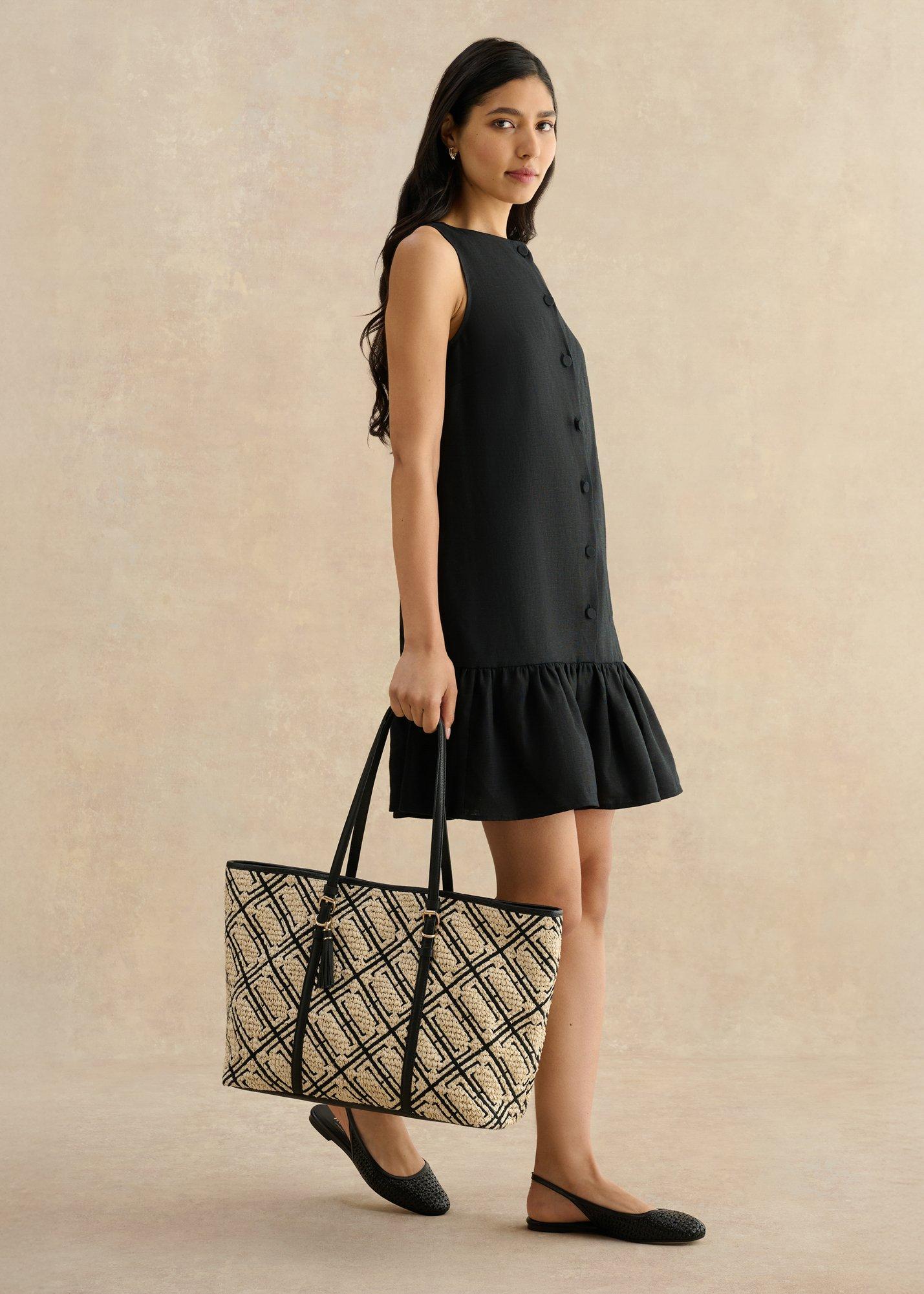 Ilana Linen Dress, Black, hi-res