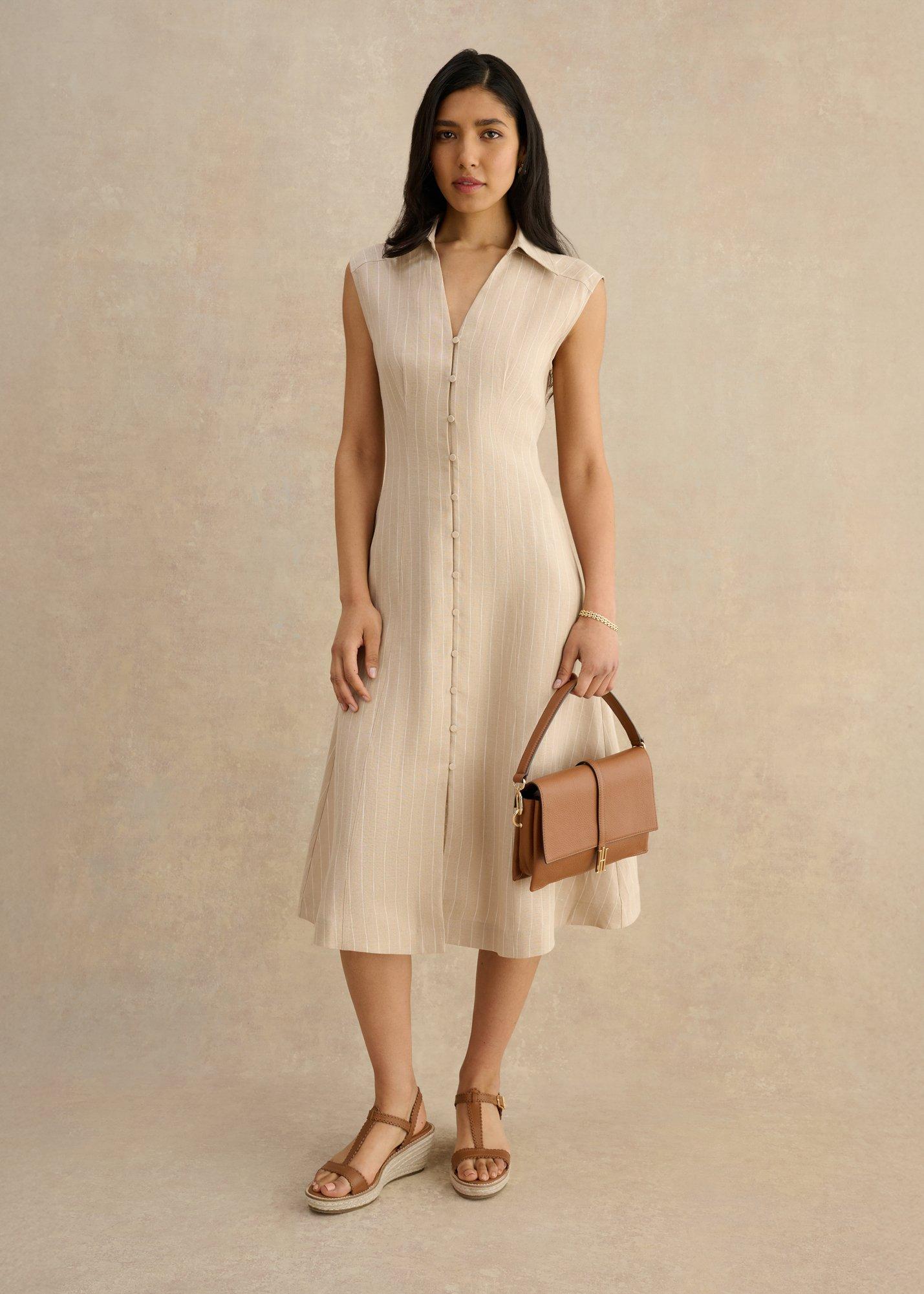 Charlize Linen Dress, Neutral, hi-res