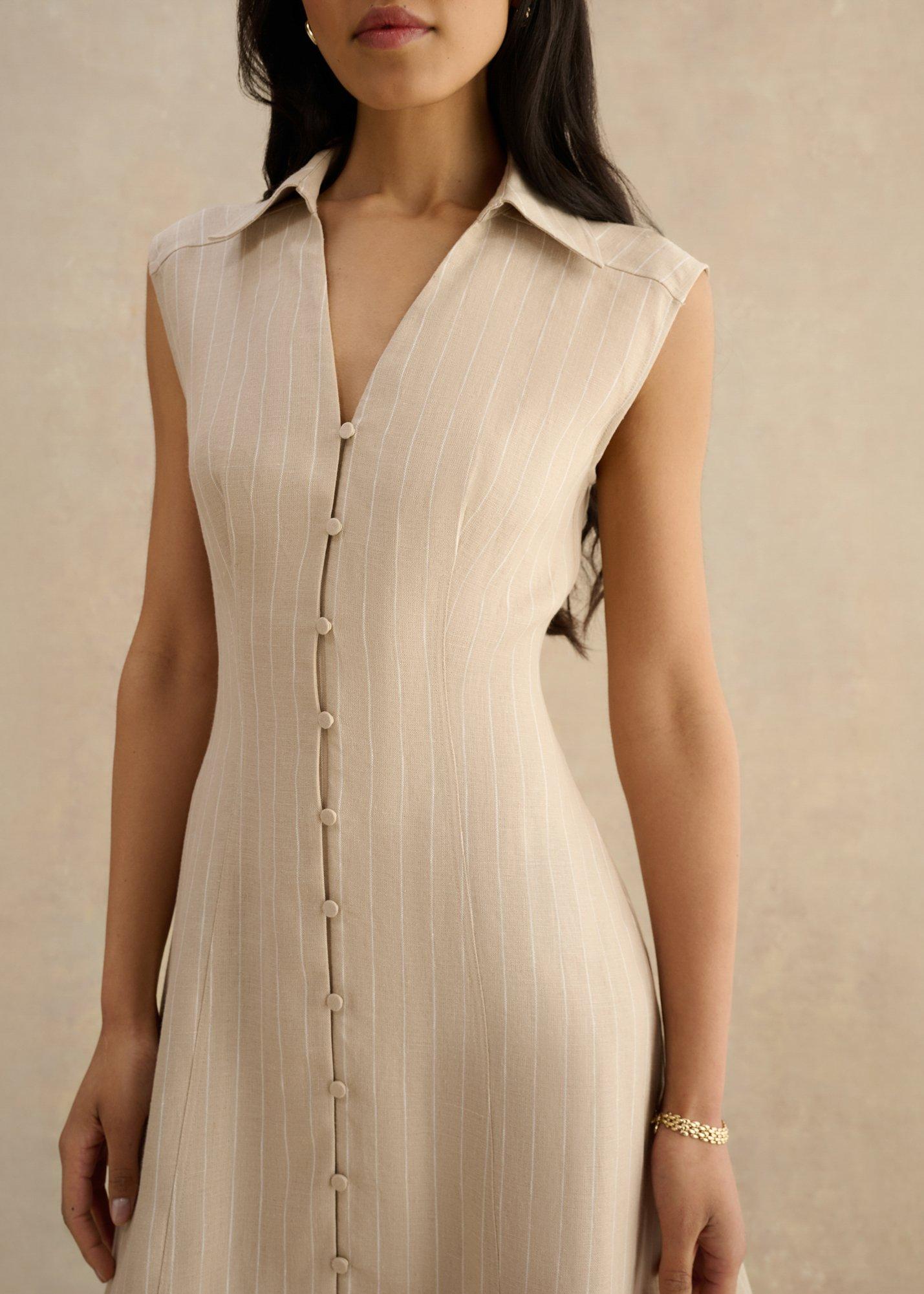 Petite Charlize Linen Dress, Neutral, hi-res